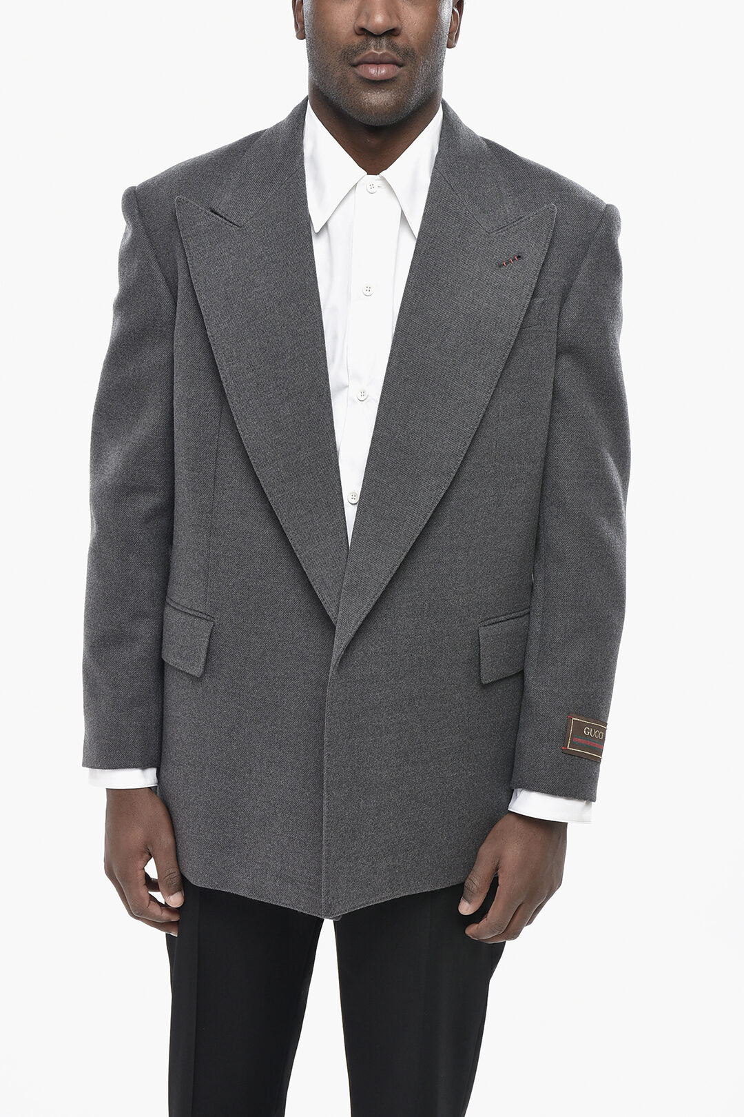 Gucci 2470~Open Front Wool Jacket With Peak Lapel