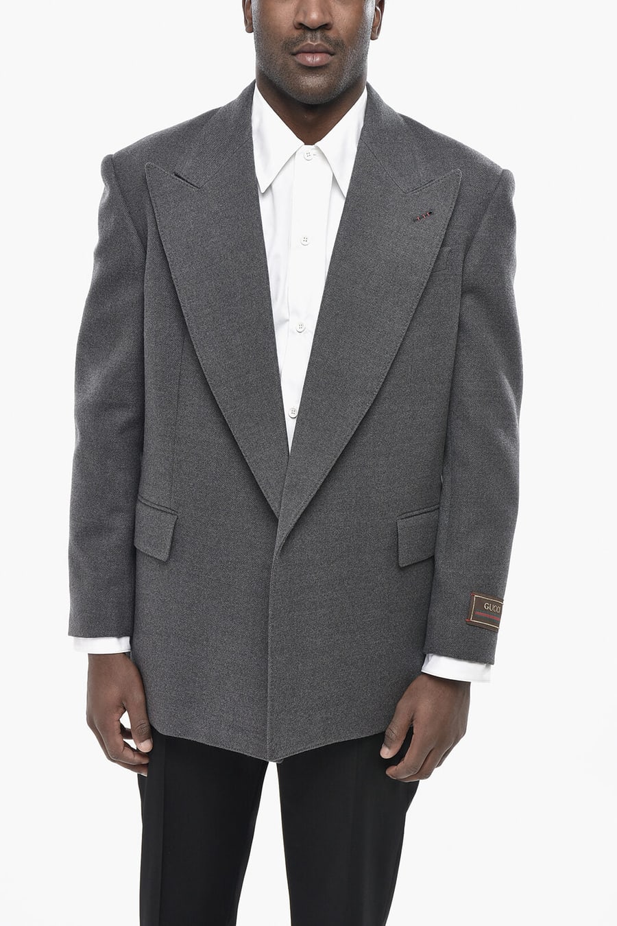 Gucci 2470~Open Front Wool Jacket With Peak Lapel