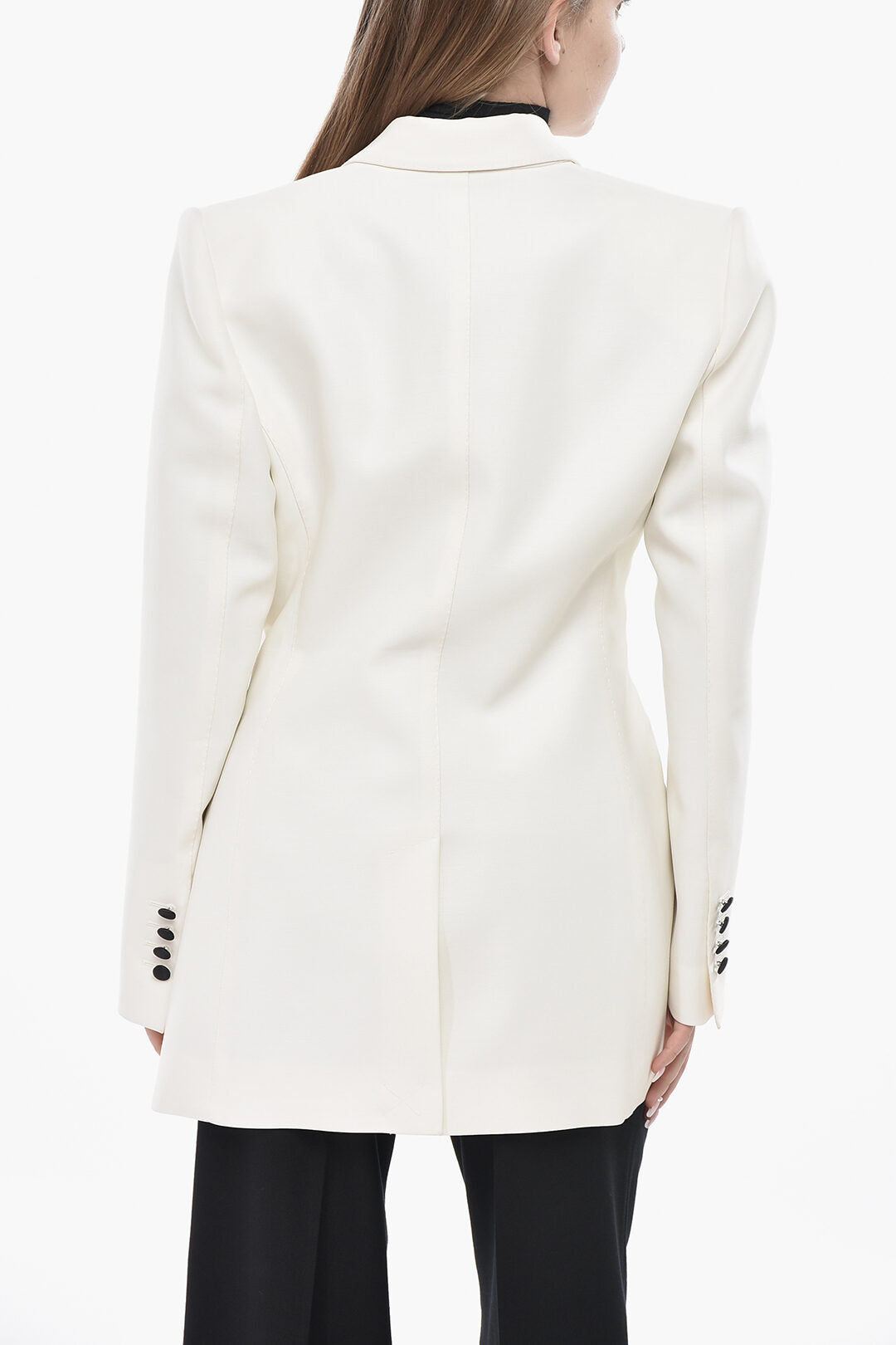 Dolce & Gabbana 2405~Double-Breasted Wool-Blend Blazer With Satin Contrast Details, view 2