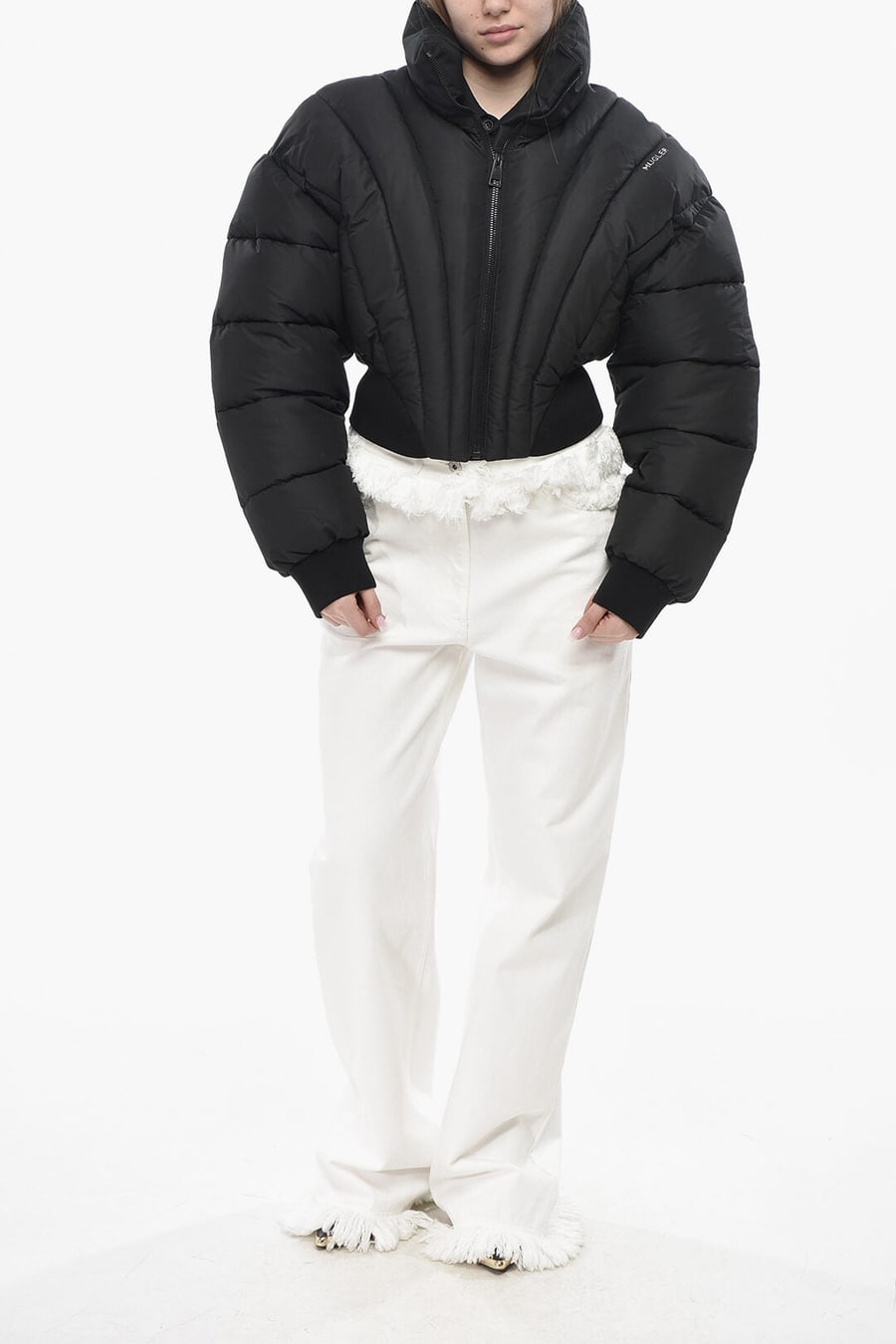 Mugler 3500~Cropped Puffer Jacket With Front Zip, view 3