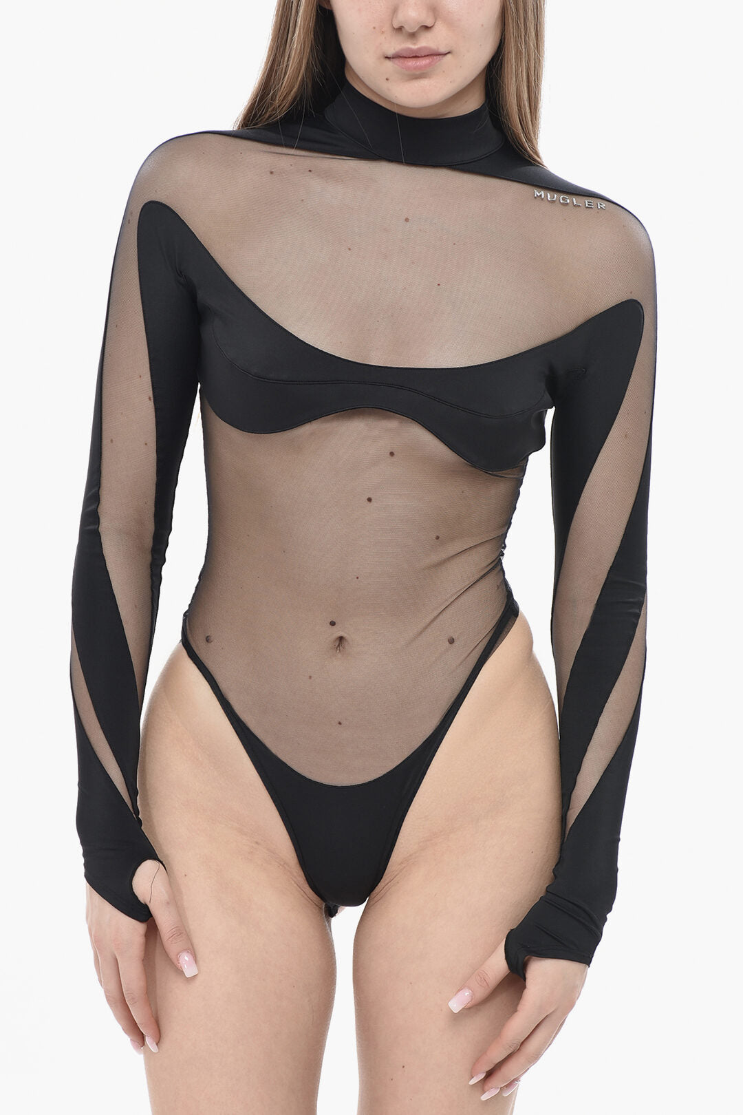 Mugler 3500~Mesh Bodysuit BRA with Back Zip
