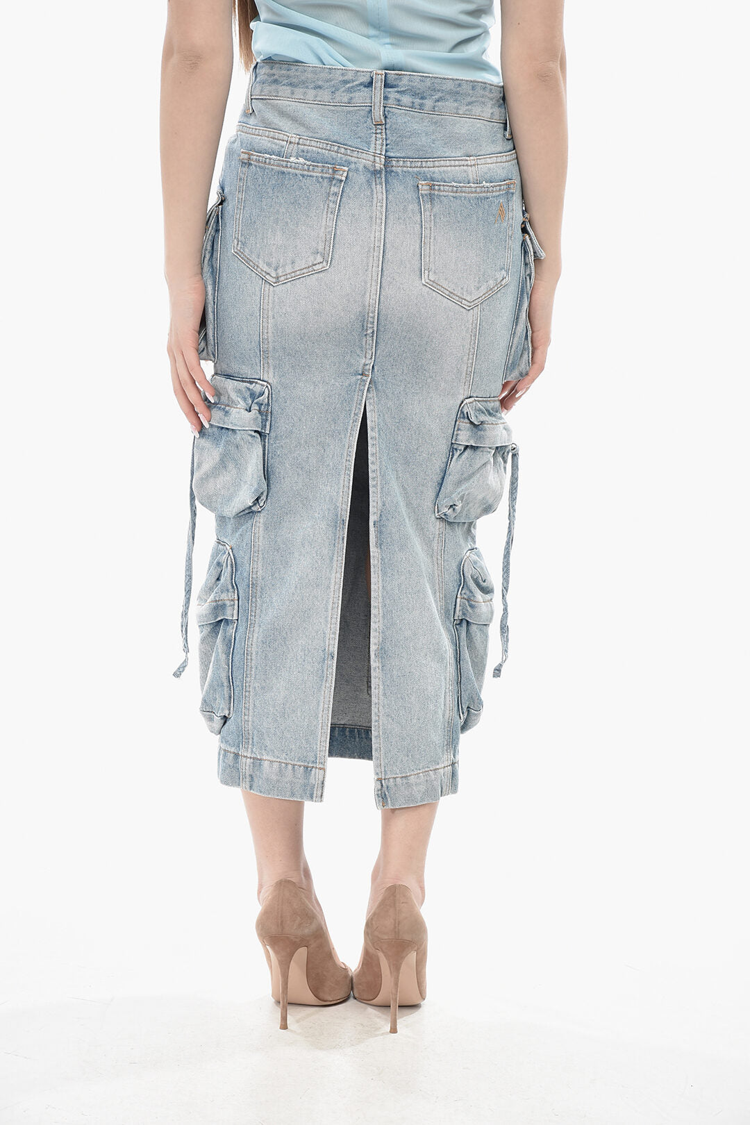 The Attico 2750~Denim Midi Cargo Skirt
