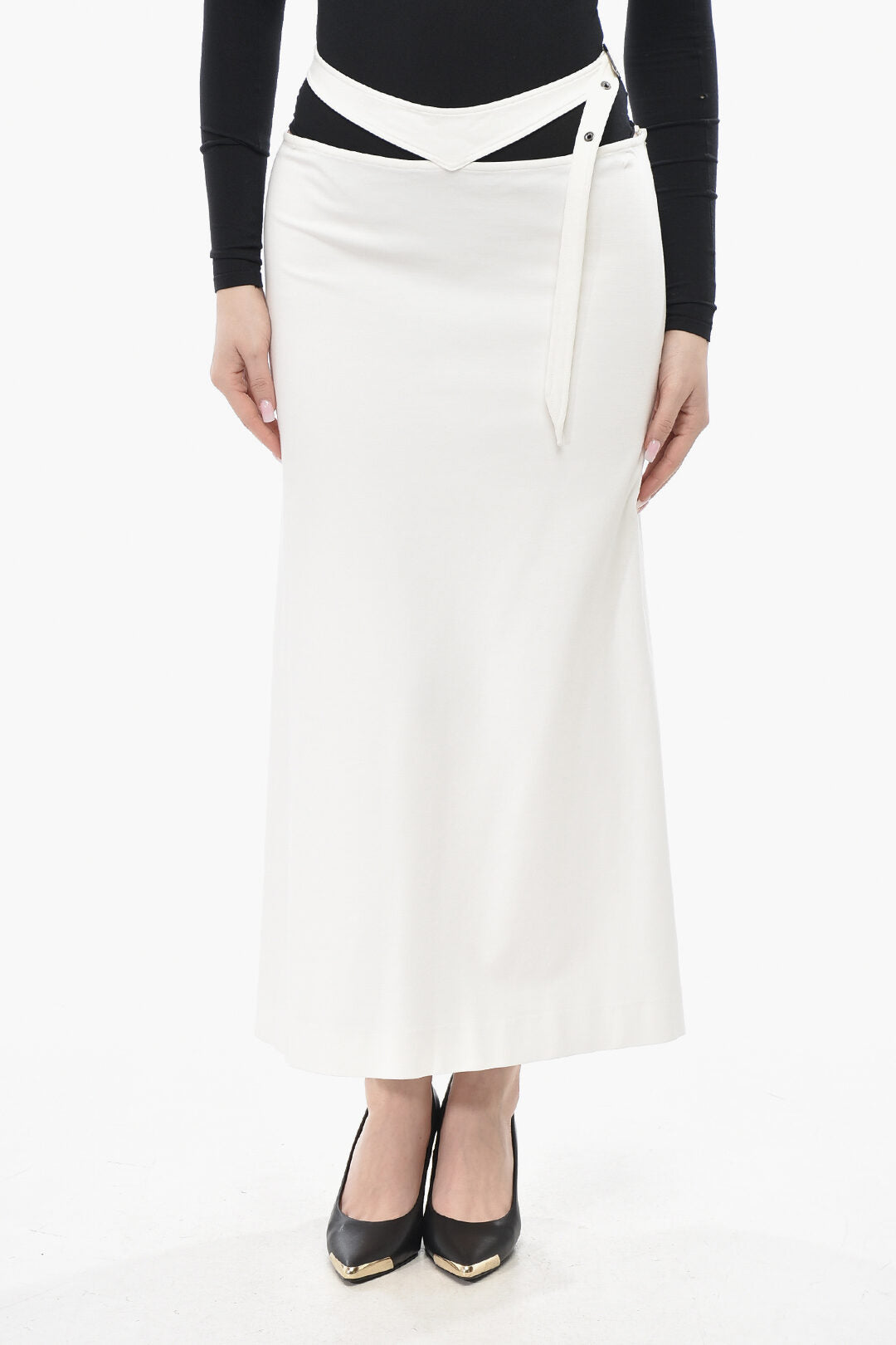 The Attico 2405~Jersey Midi Skirt with Belt
