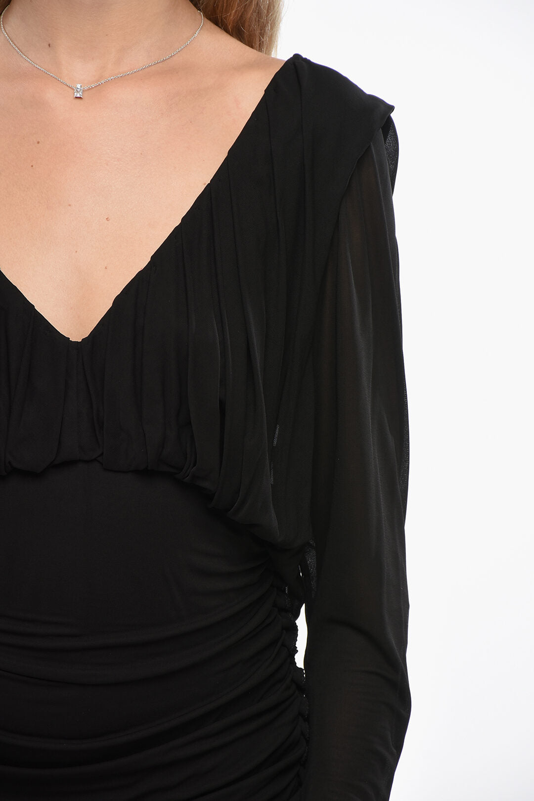 Saint Laurent 3500~Crepe De Chine Draped Dress With V-Neck