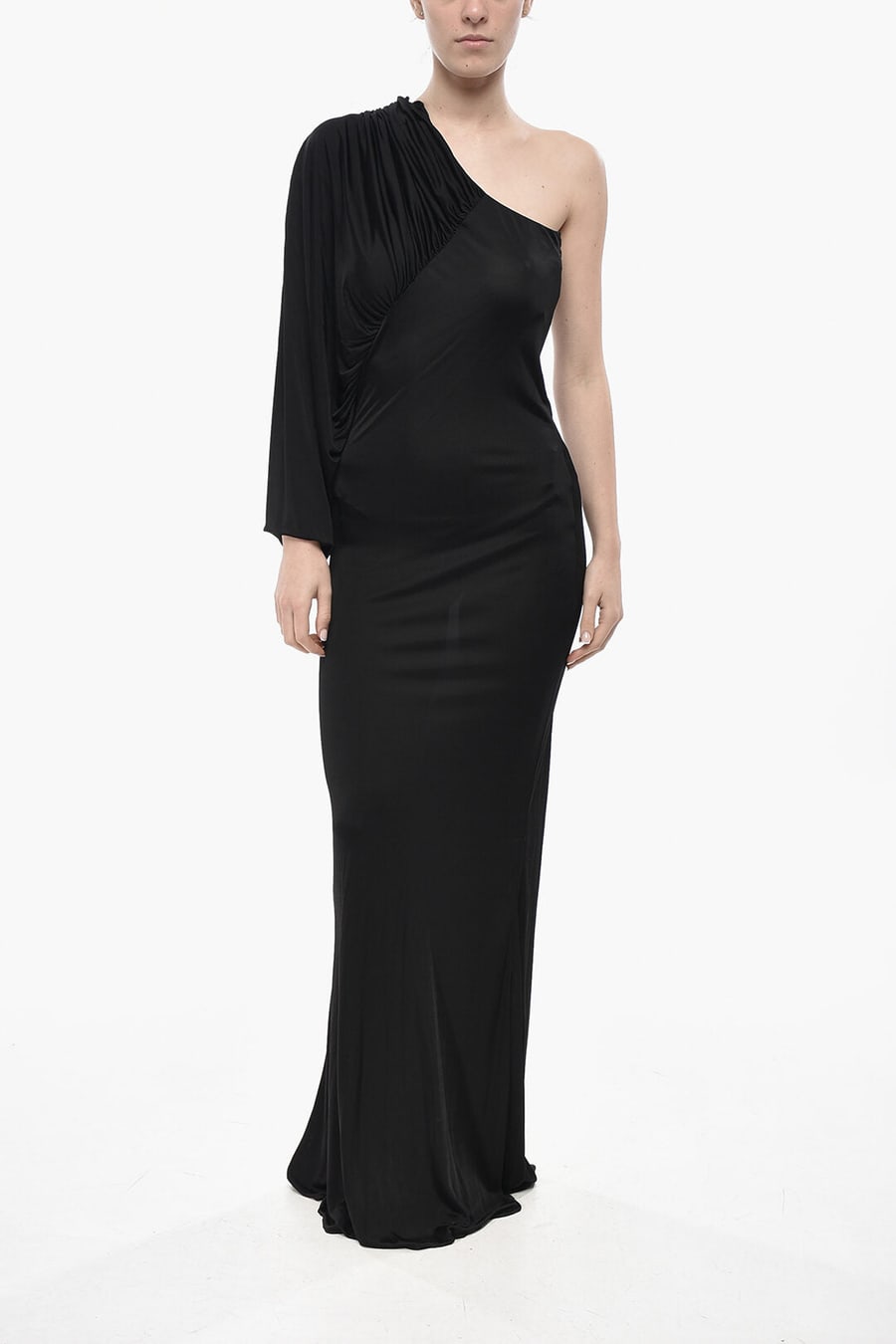 Saint Laurent 3500~One-Shoulder Viscose Dress With Batwing Sleeve
