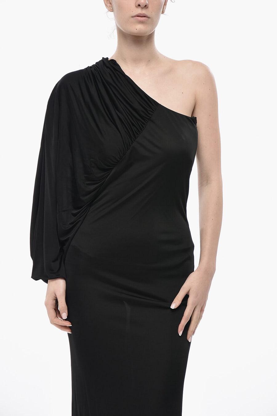 Saint Laurent 3500~One-Shoulder Viscose Dress With Batwing Sleeve, view 4