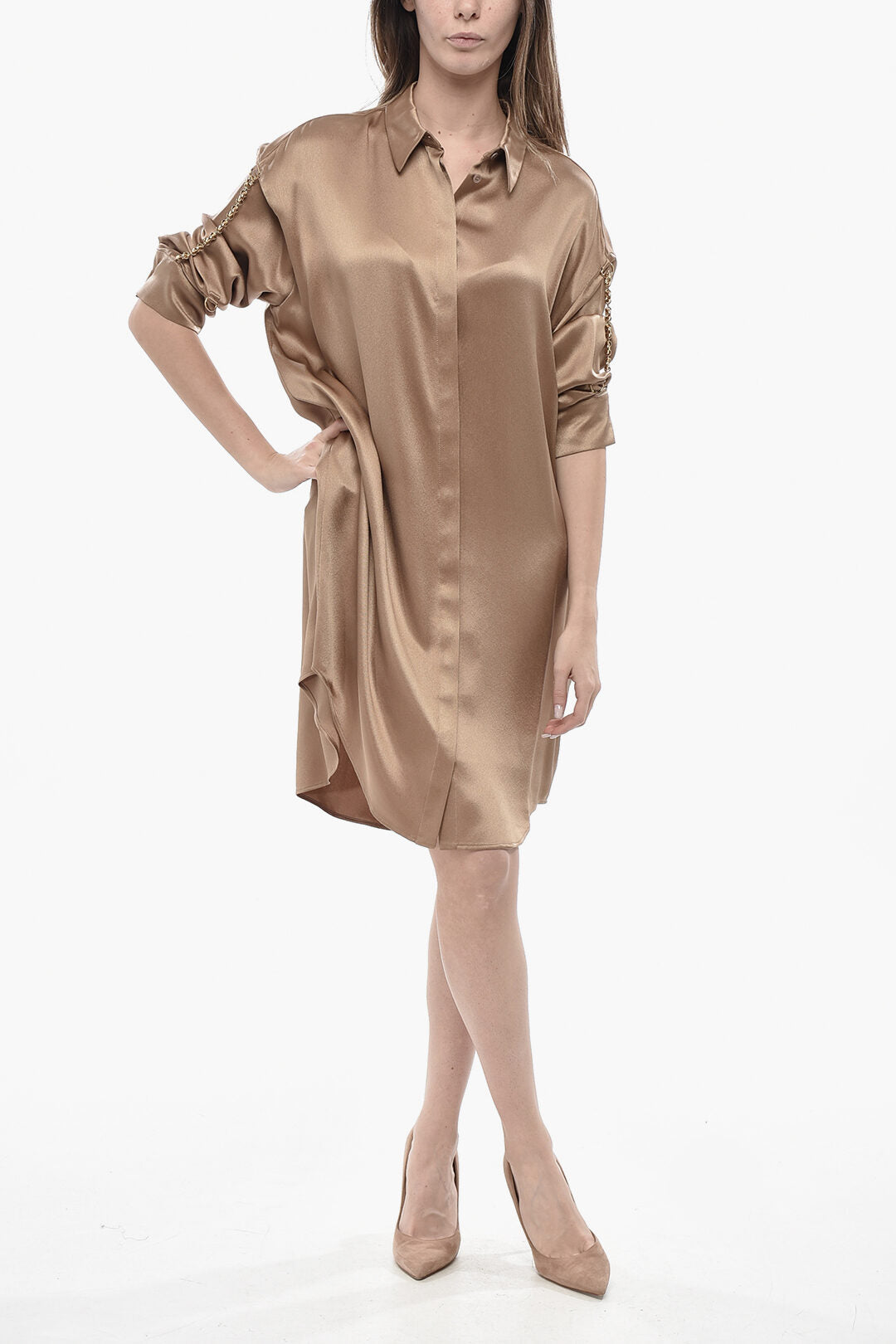 Loewe 2405~Silk Satin Shirtdress With Chain Detail