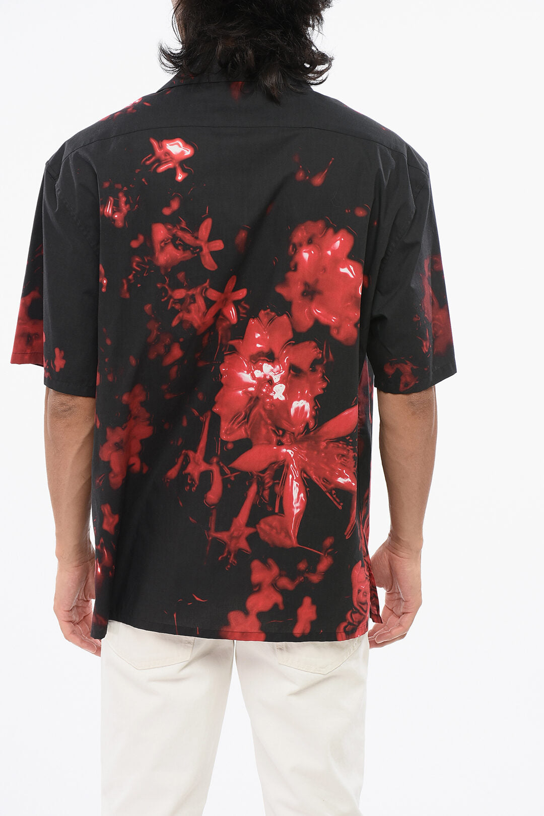 Alexander McQueen 2550~Two-Tone Short-Sleeve Shirt with Chest Pocket