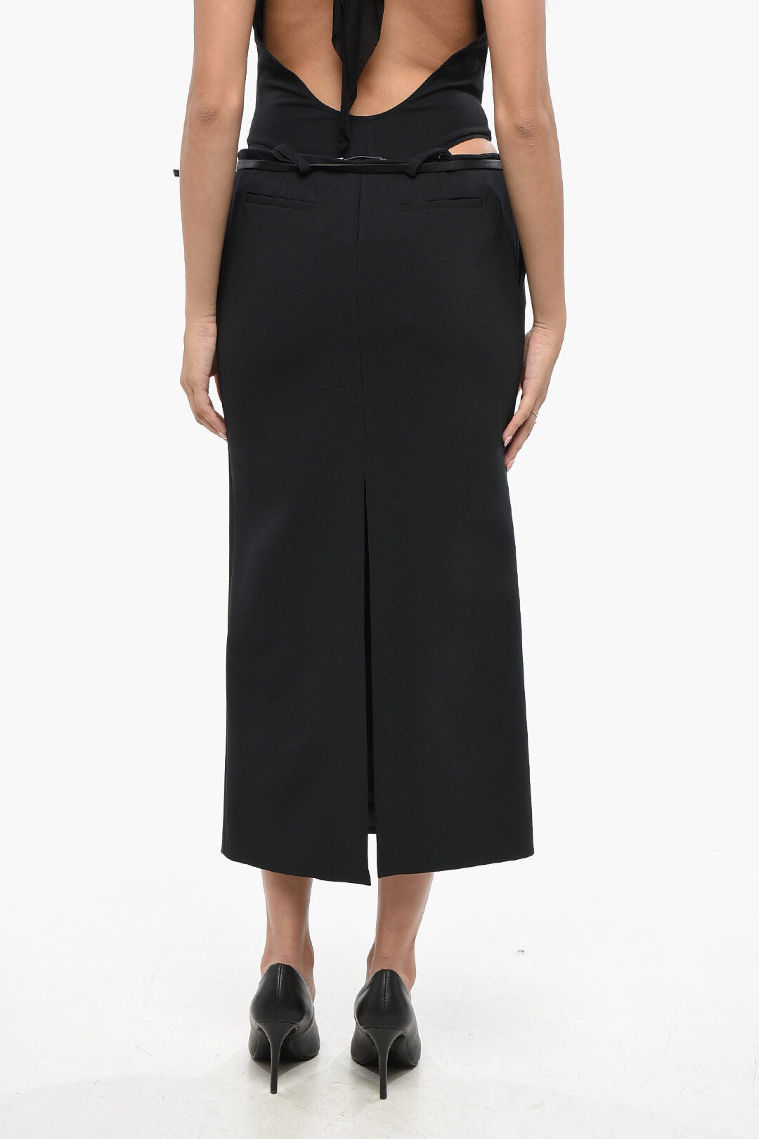 The Attico 3500~Solid Color Longuette Skirt with Belt