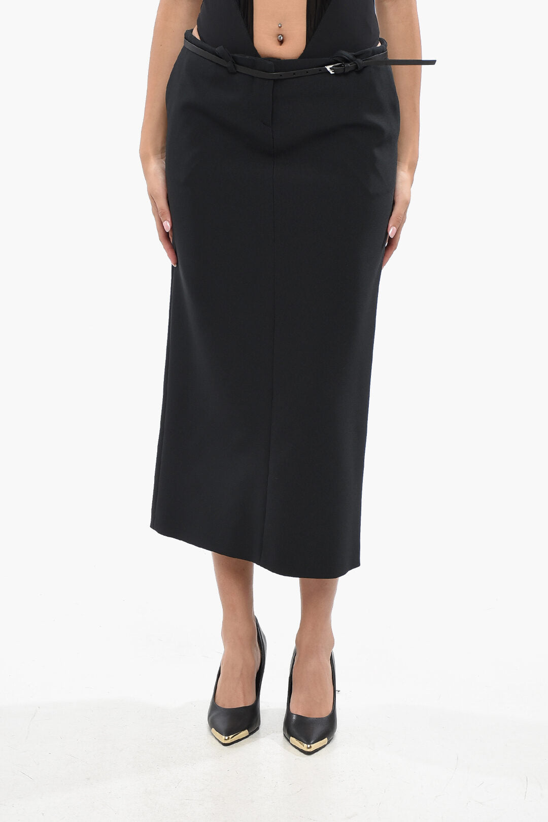 The Attico 3500~Solid Color Longuette Skirt with Belt