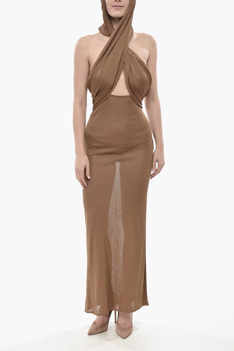 Saint Laurent 2405~Viscose Sleeveless Dress with Hood