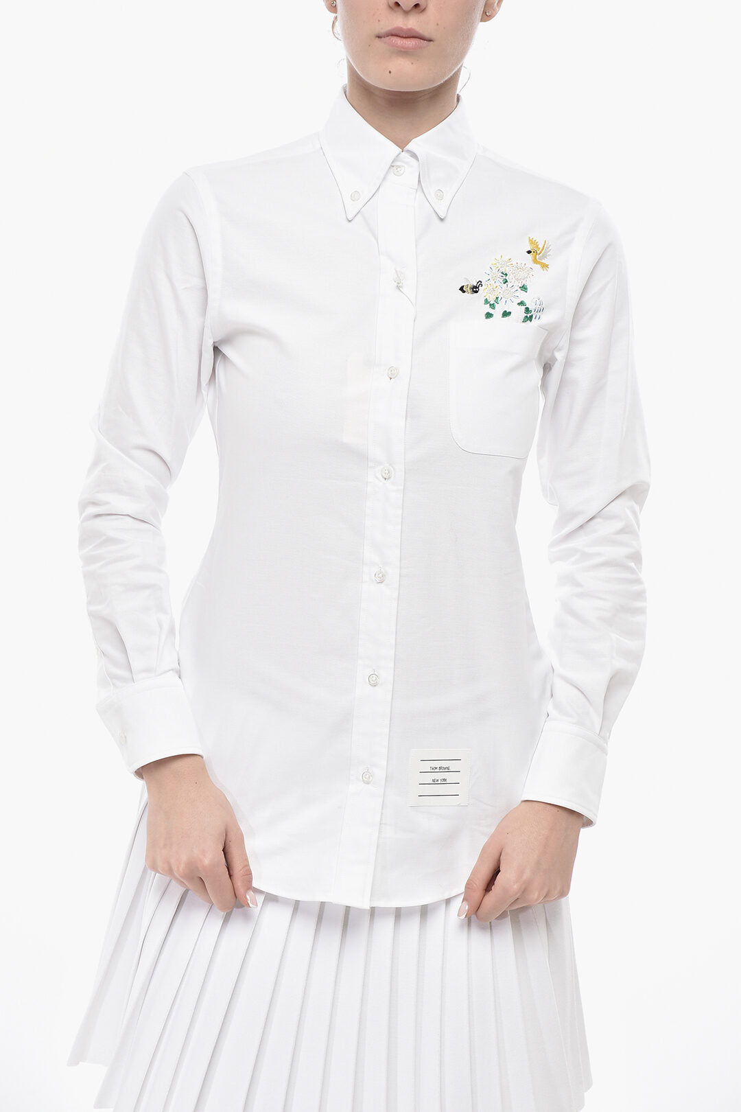 Thom Browne 2405~Hopsack Cotton Button-Down Shirt with Embroidery