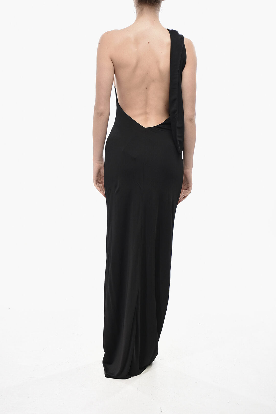 Khaite 3500~Viscose Flared Dress with One-Shoulder Design