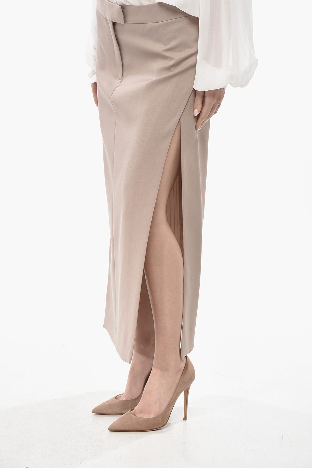 The Attico 3050~Wool Pencil Skirt With Side Slits, view 2