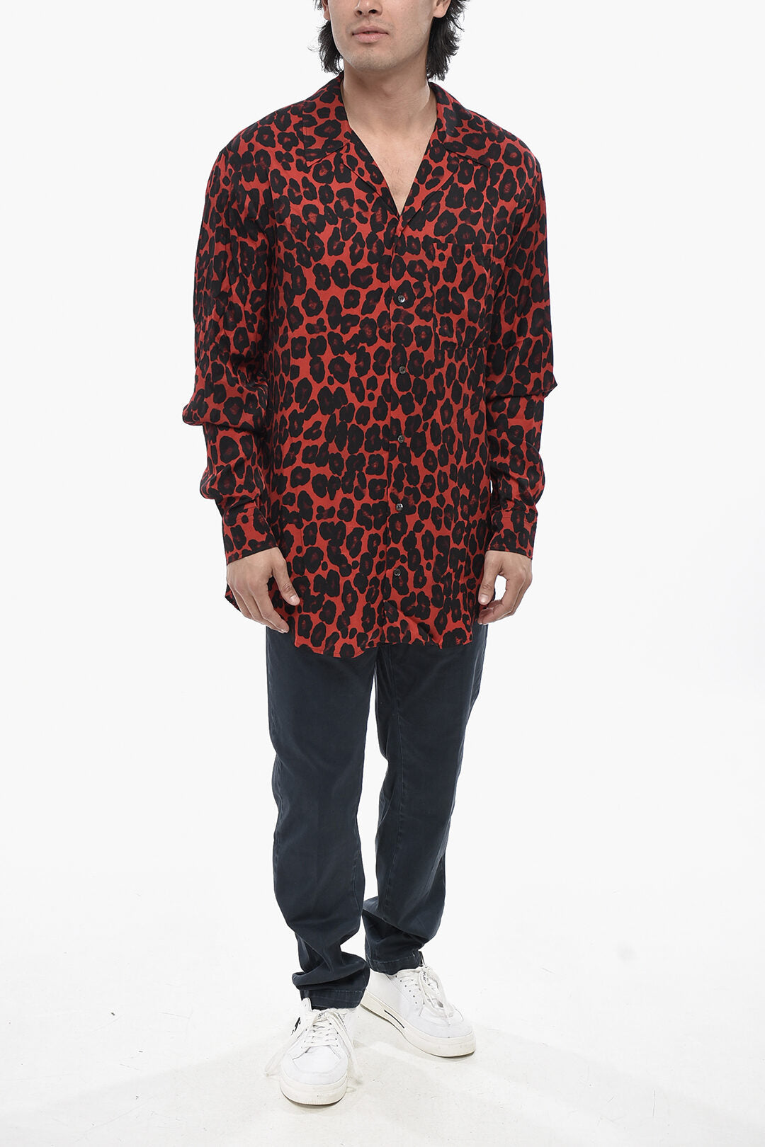 Alexander McQueen 2550~Oversize Fit Shirt With Animal Print And Chest Pocket