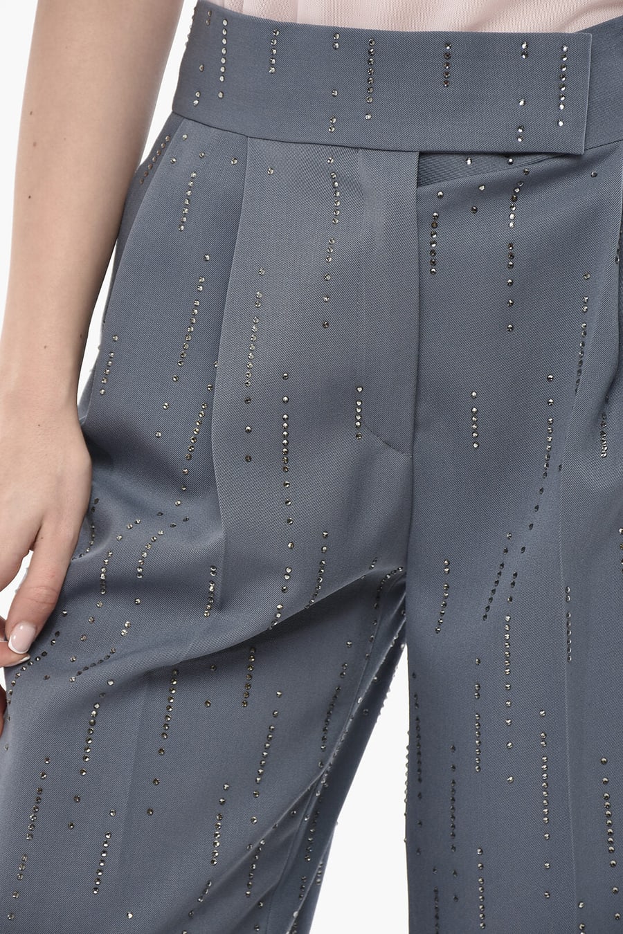 The Attico 2750~Wool Banana Fit Trousers With All-Over Crystals, view 3