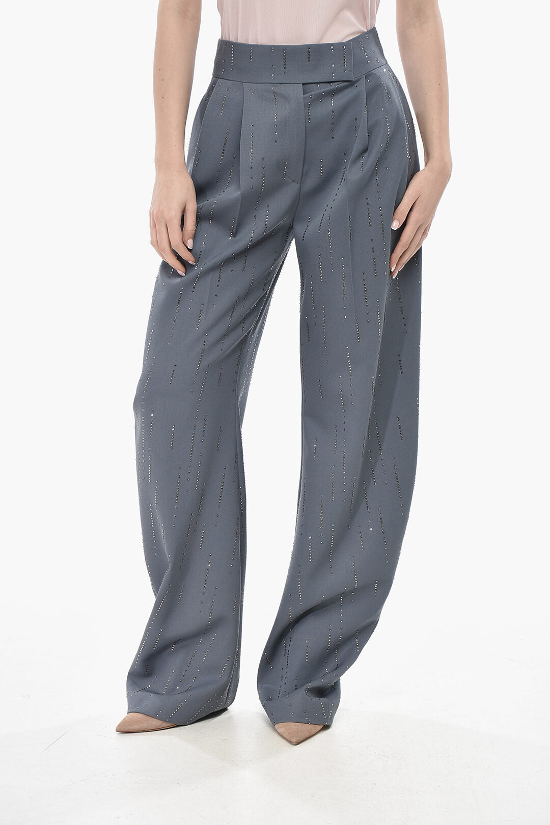 The Attico 2750~Wool Banana Fit Trousers With All-Over Crystals