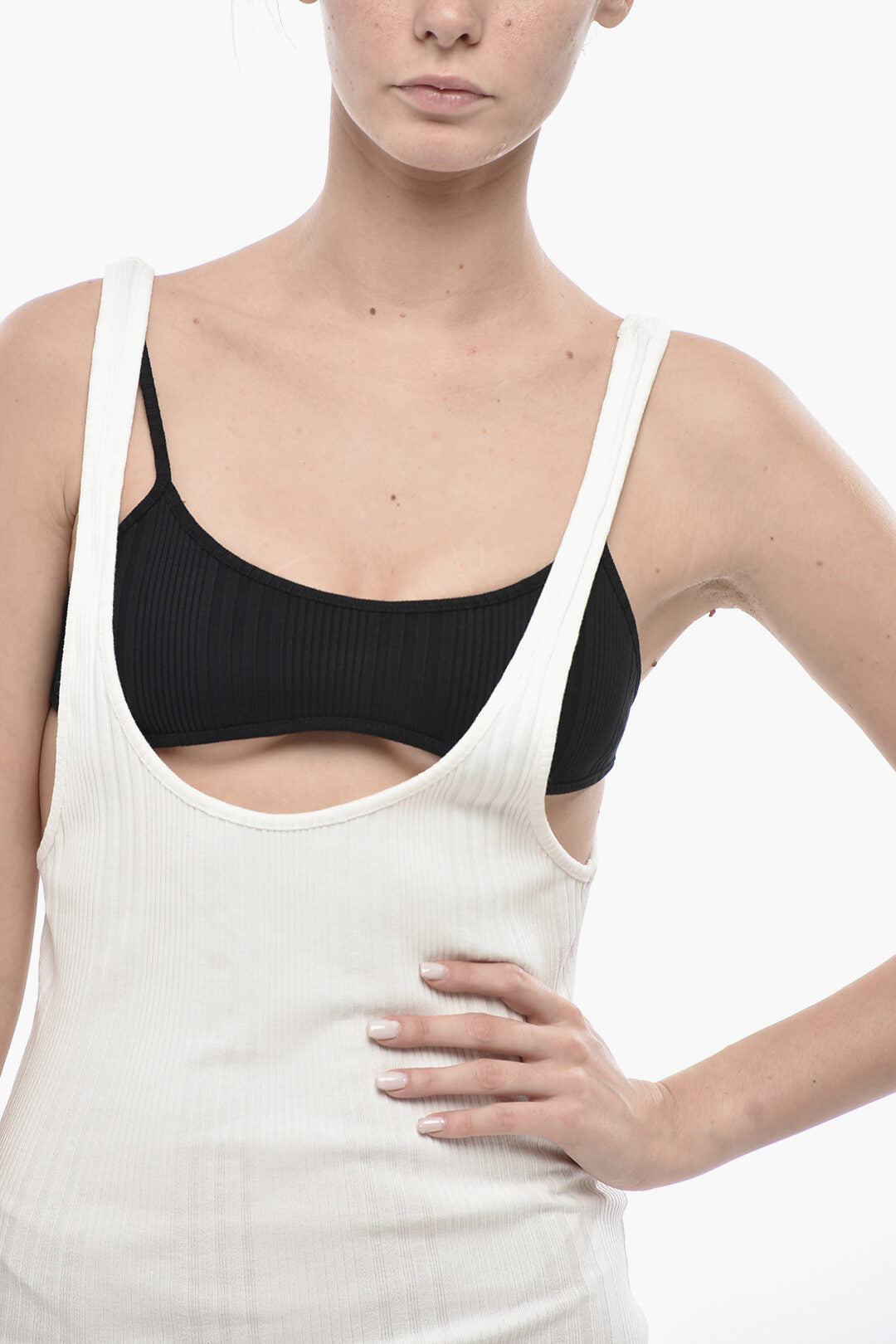 The Attico 2405~Two-Tone Dress BRA in Ribbed Cotton, view 2