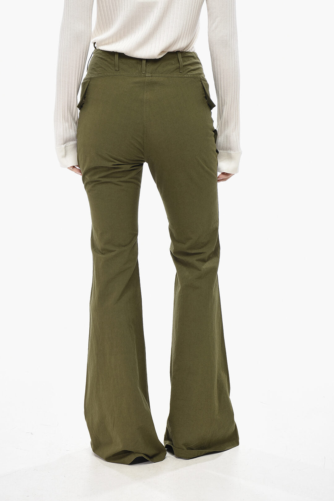 R13 2800~Cotton-Blend Bootcut Trousers with Drawstring, view 2