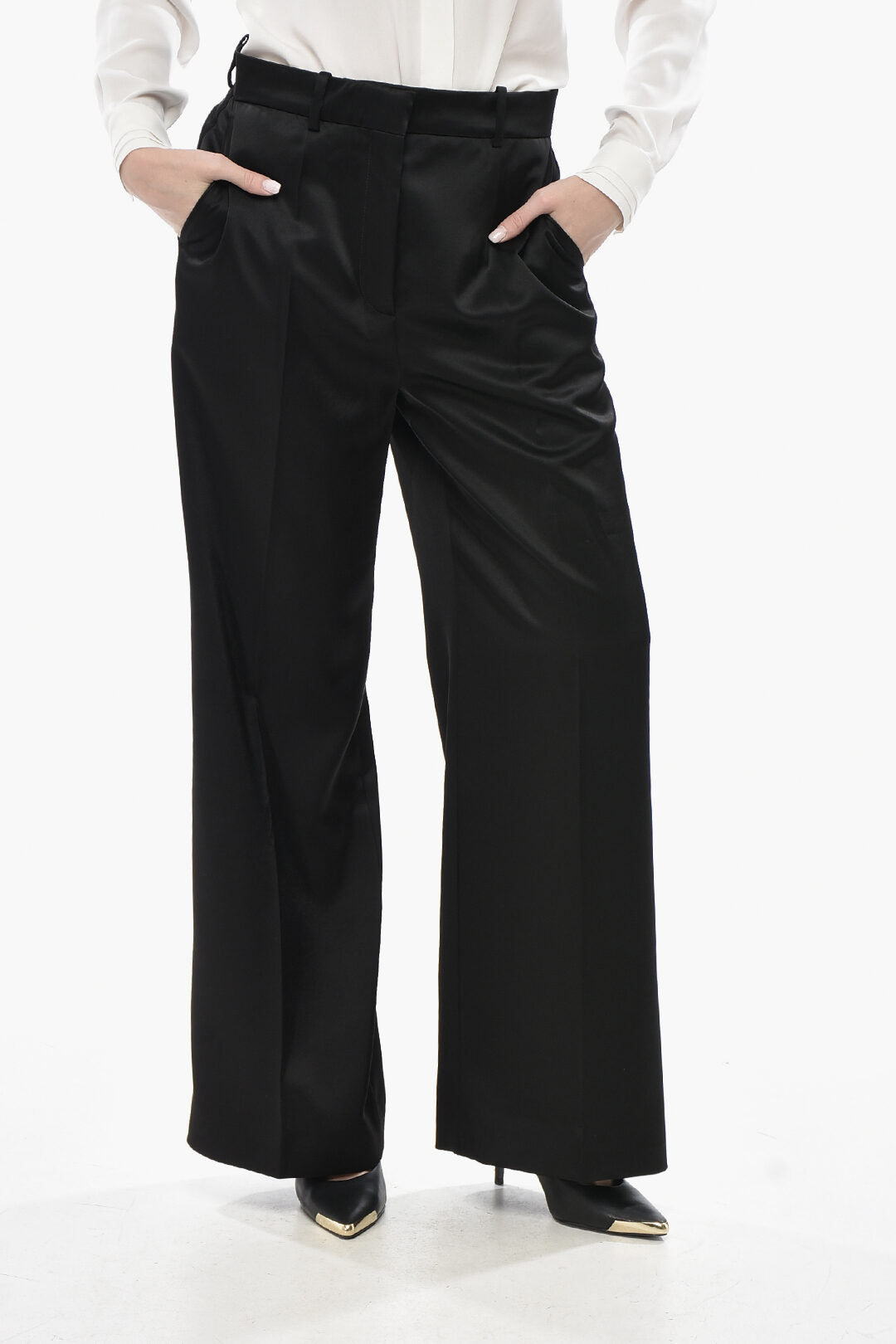 Lanvin 3500~Satin Palazzo Trousers with Belt Loops