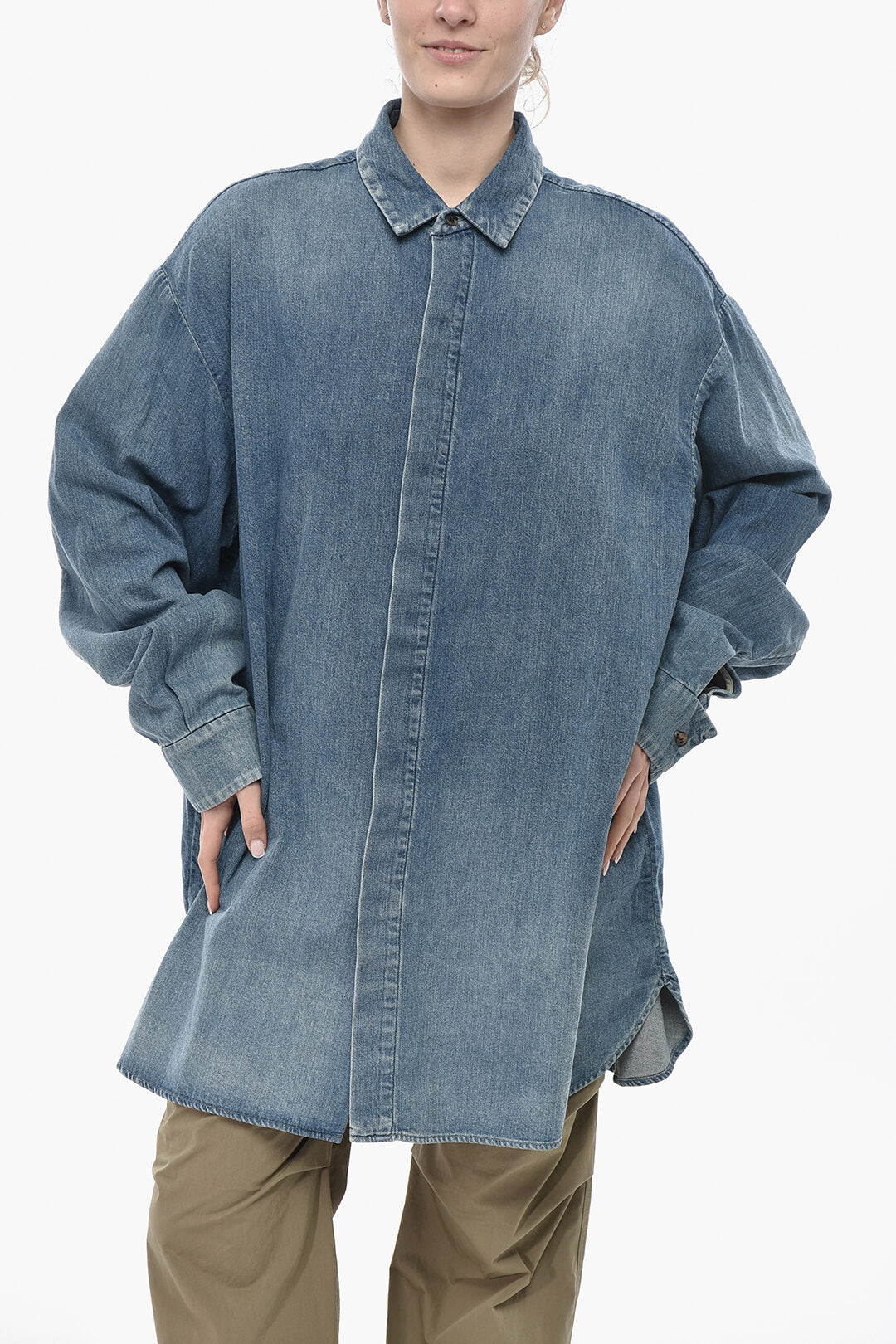 Fear of God 2405~Oversized Denim Shirt with Concealed Button Placket