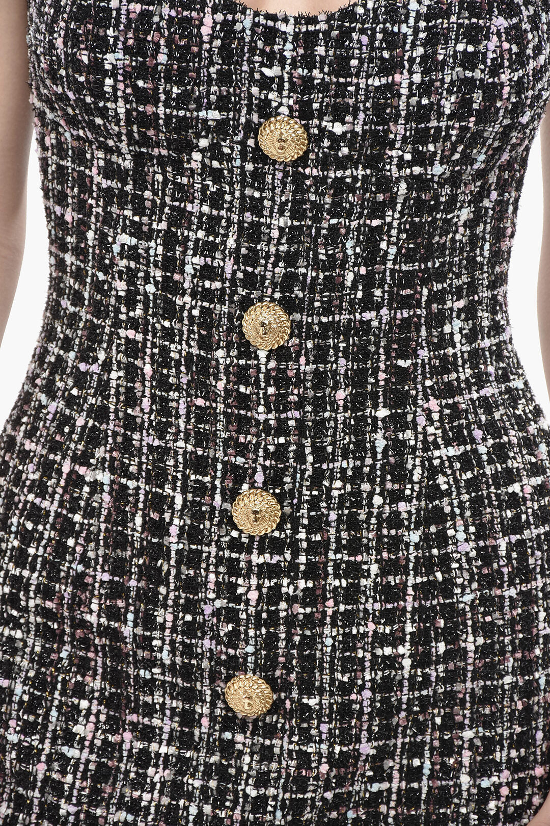 Balmain 3500~Sleeveless Tweed Sheath Dress With Front Buttons