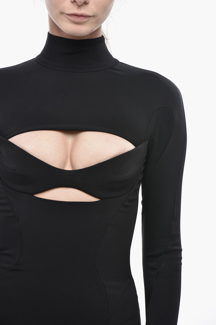 Mugler 3500~Stretch Viscose Sheath Dress with Cut-Out
