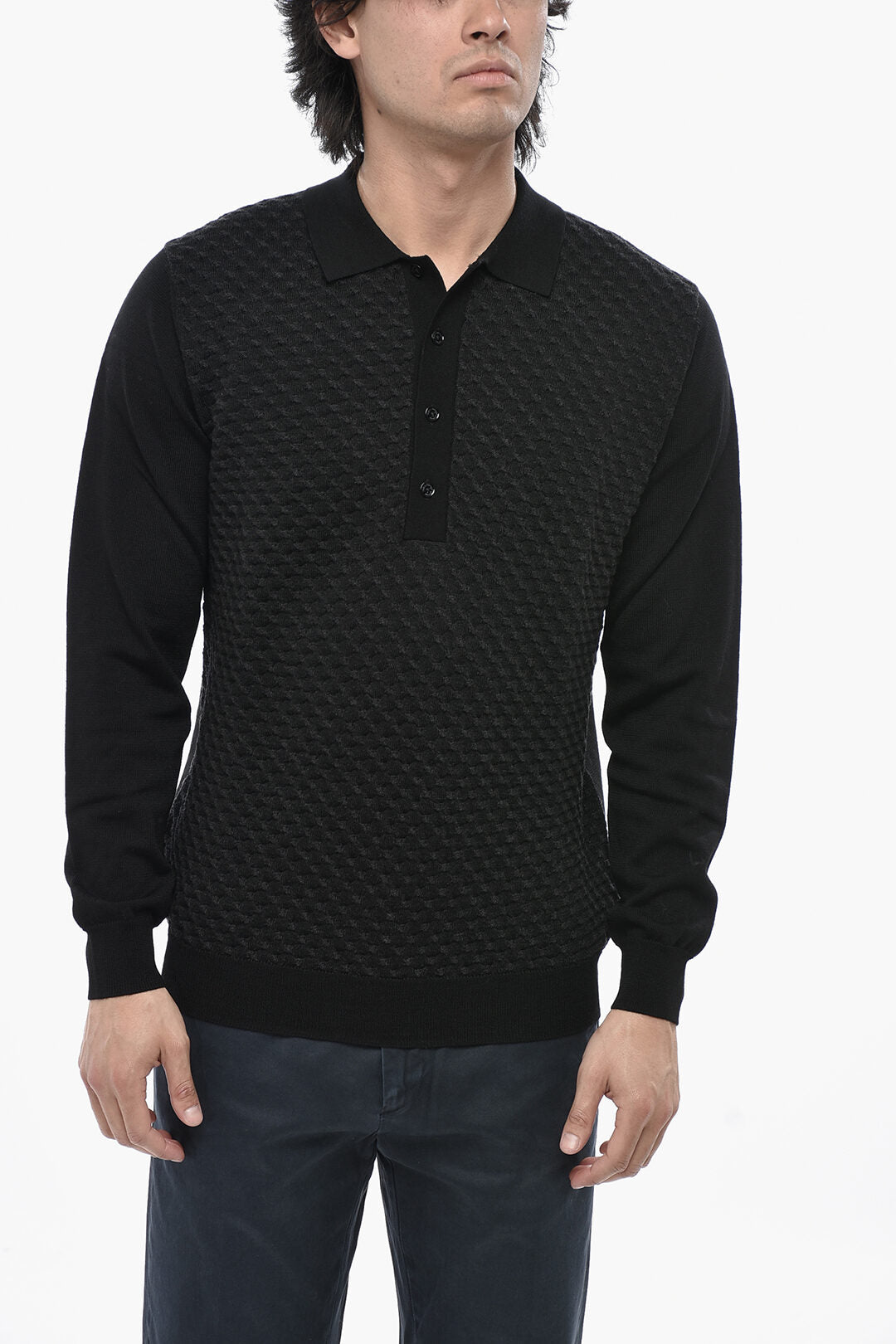 Paolo Pecora 3500~Virgin Wool Polo-Neck Sweater with Mother-of-Pearl Buttons