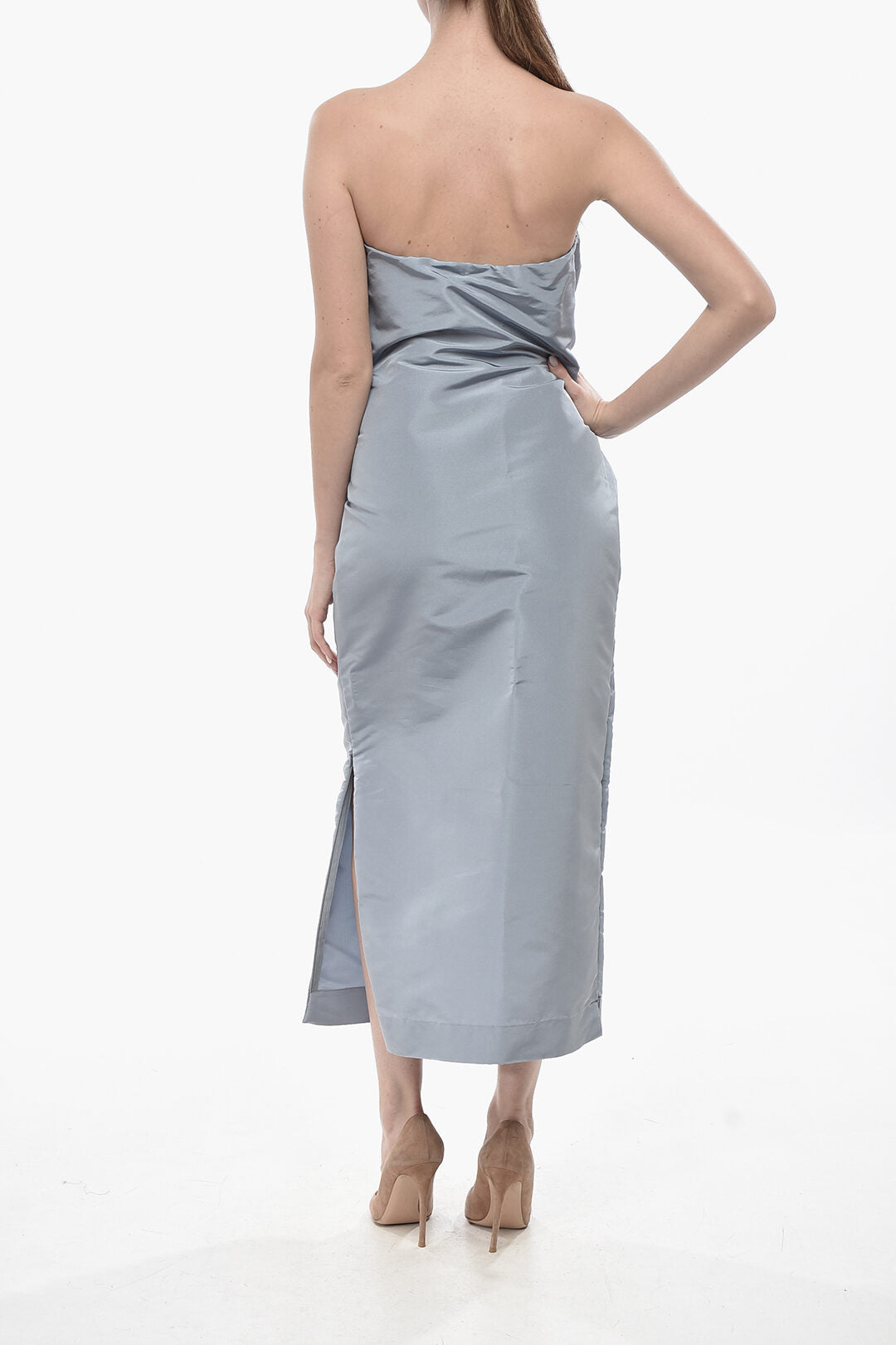 Super Blond 2750~Silk Organza Strapless Sheath Dress With Side Slits, view 2