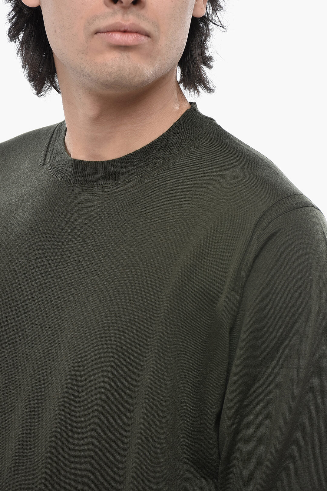 Paolo Pecora 2850~Virgin Wool Crewneck Sweater With Patches
