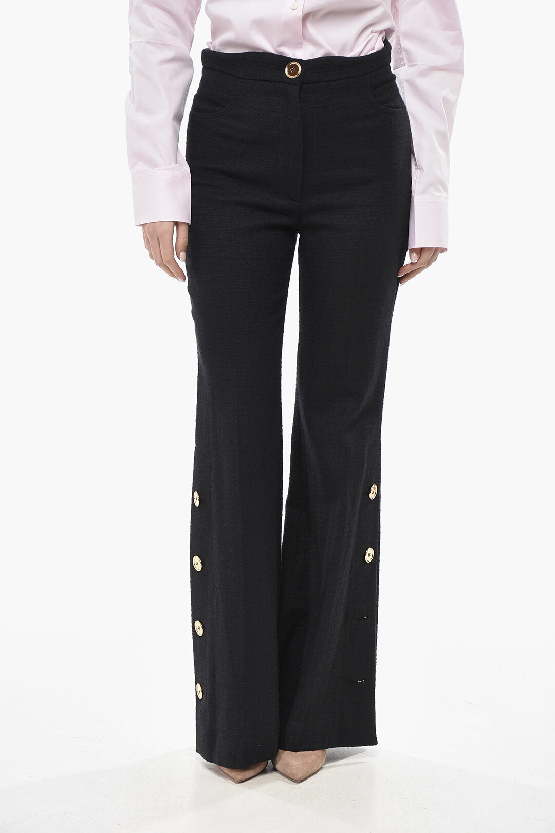 Patou 3500~Tweed Bootcut Trousers with Ankle Buttons