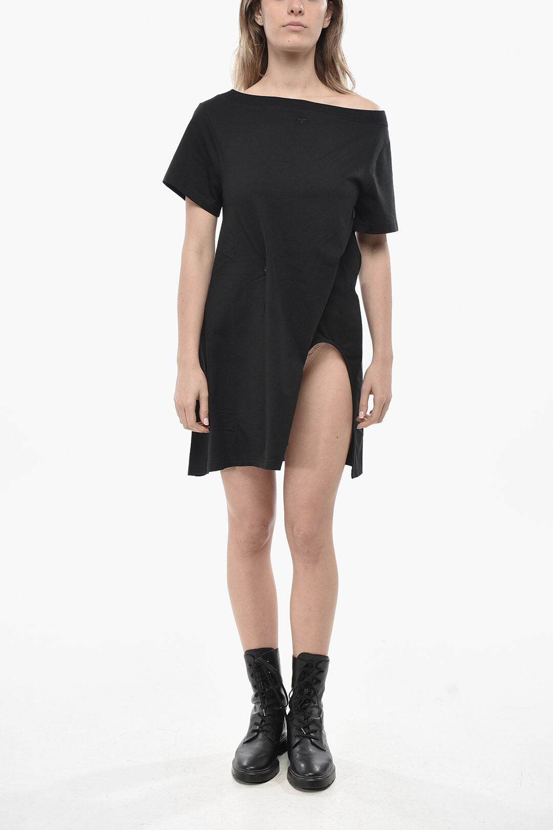 Courreges 3500~Cotton T-shirt Dress TWIST with Maxi Slit