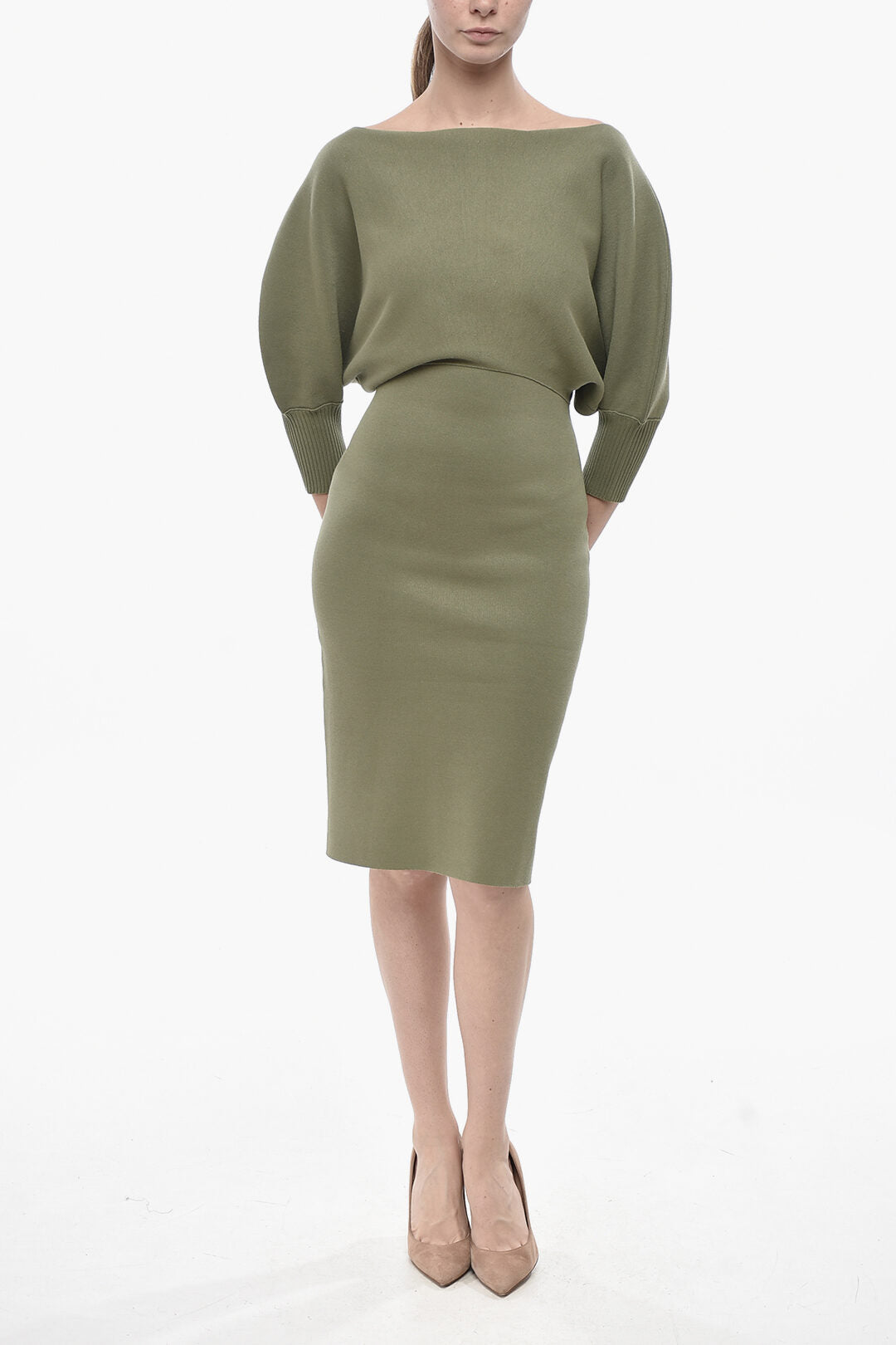 Super Blond 2800~Knit Sheath Dress With 3/4 Batwing Sleeves
