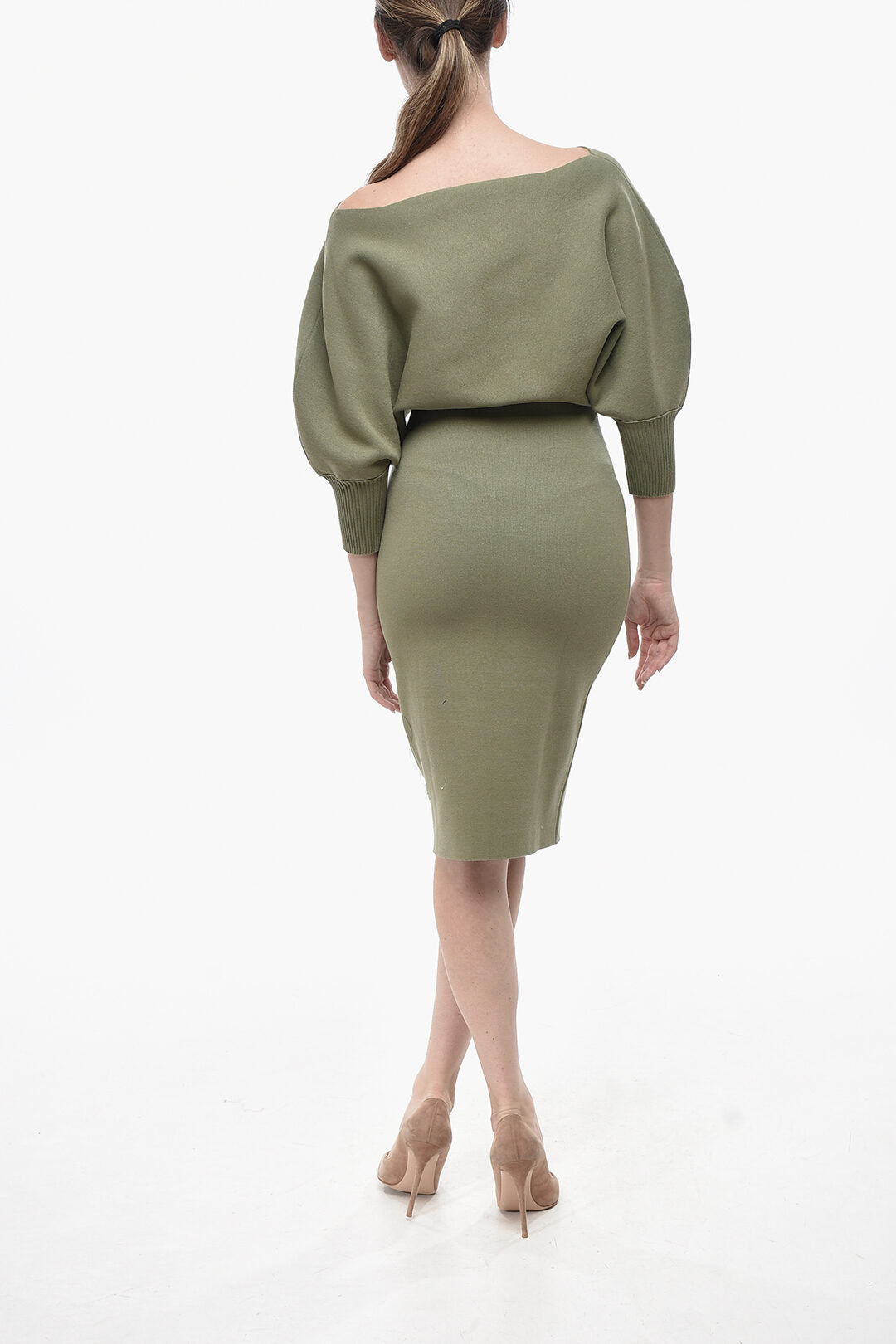 Super Blond 2800~Knit Sheath Dress With 3/4 Batwing Sleeves, view 2