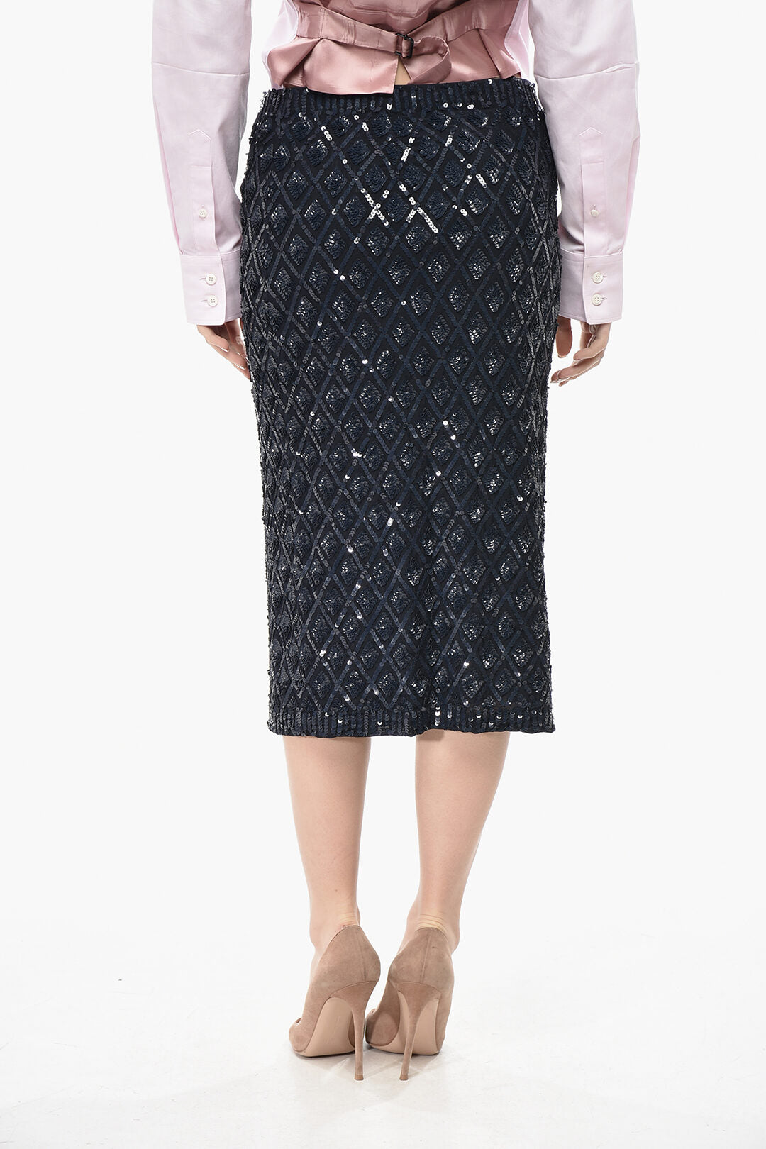 P.A.R.O.S.H. 2405~Sequin Midi Skirt with Elastic Waistband, view 2