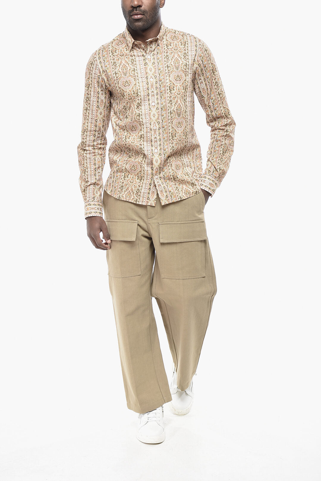 Valentino 3250~Cotton Button-Down Shirt with Anthemion Pattern, view 2