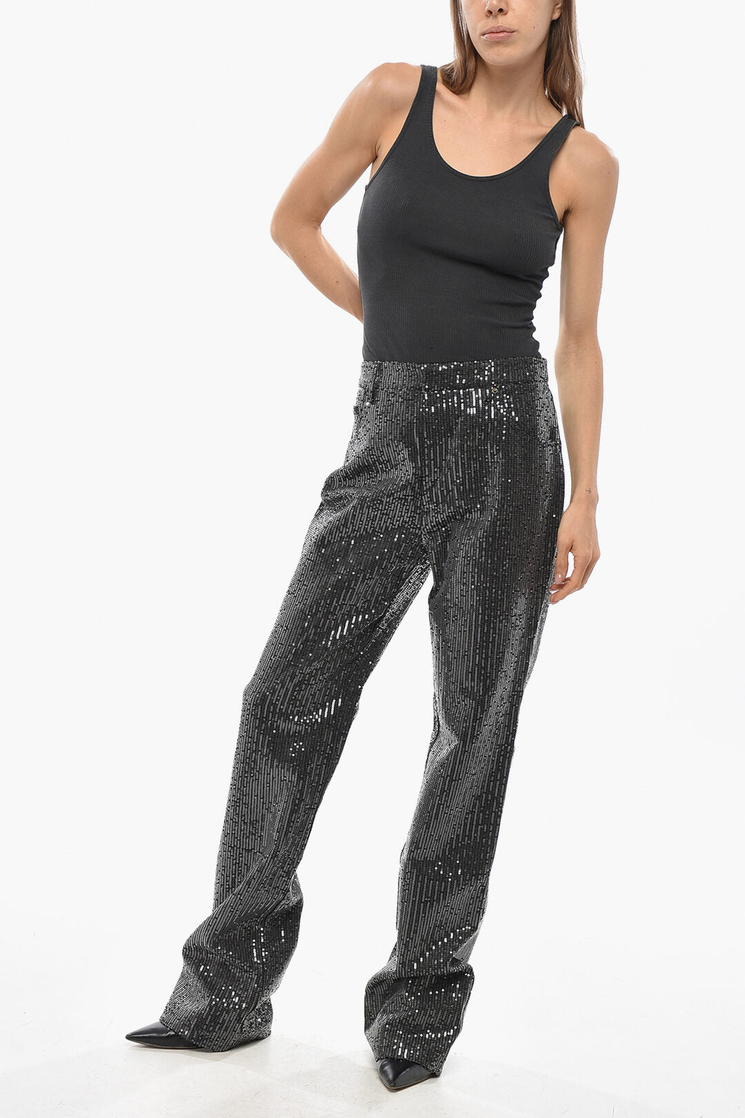 Rotate 3500~Straight-Leg Jeans with All-Over Sequins 23cm