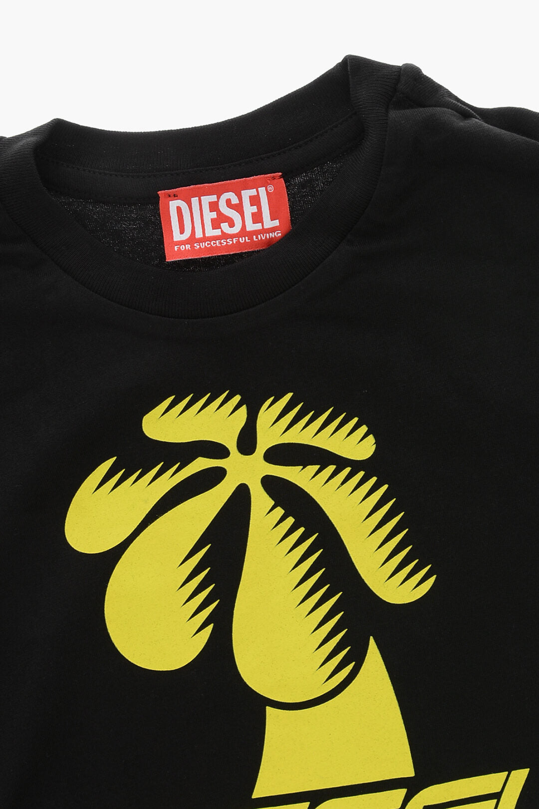 Diesel Kids 3500~Solid-Color Crew Neck T-Shirt with Front Print, view 2