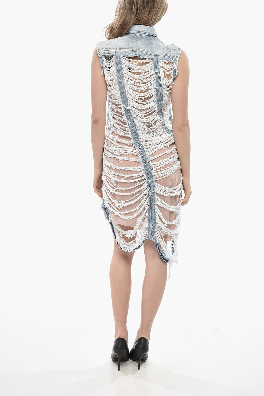 Dsquared2 2405~Distressed Denim Shirtdress With Inner Slip, view 2