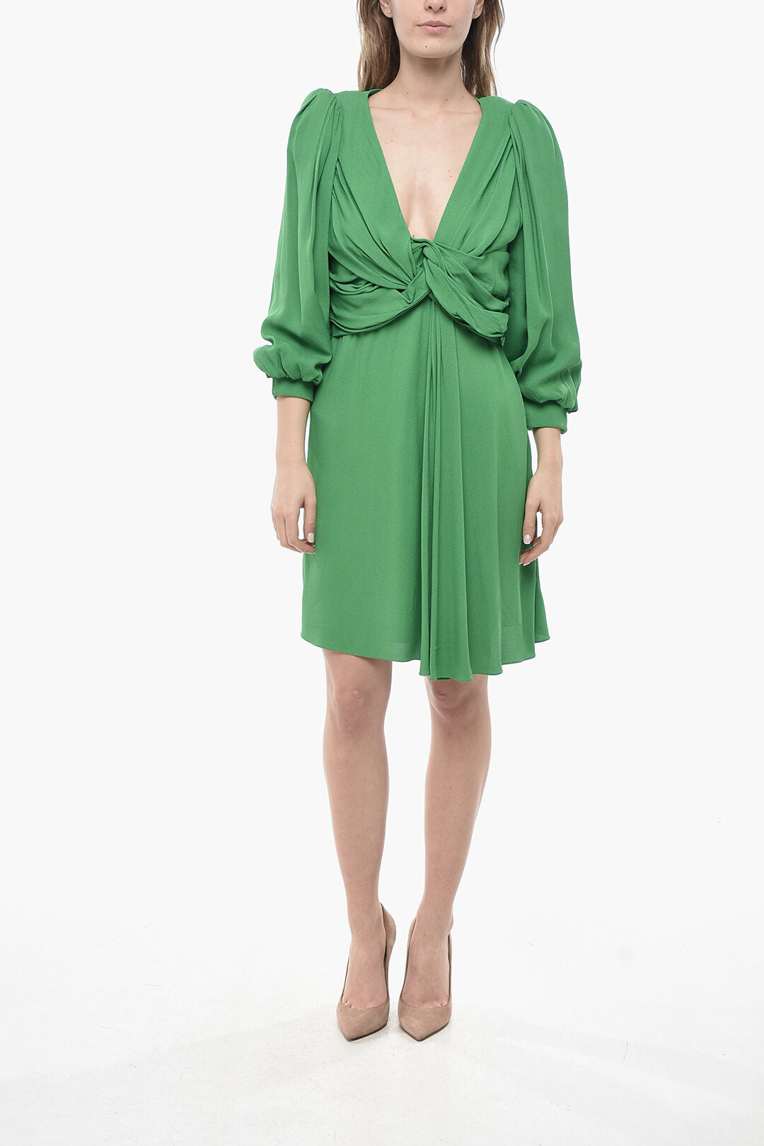 Celine 2850~Draped Midi Dress with Balloon Sleeves
