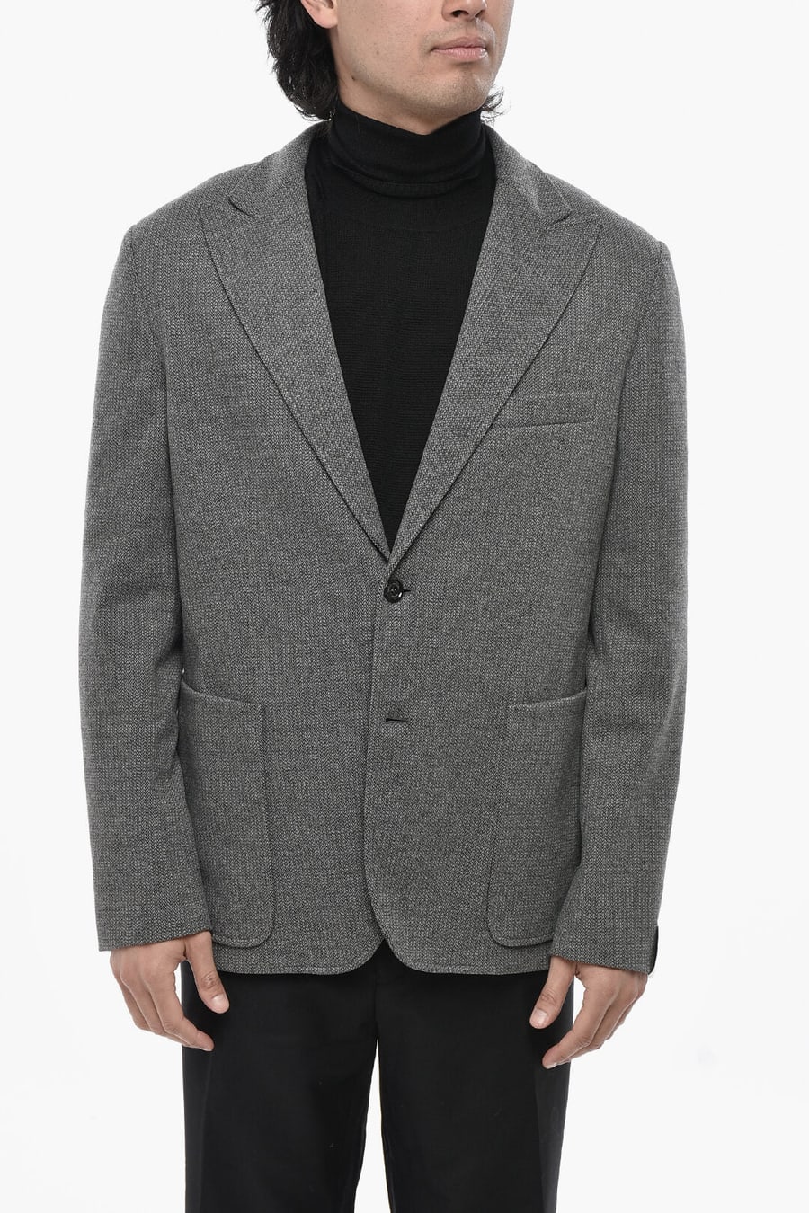 Paolo Pecora 2470~Herringbone-Pattern Blazer with Patch Pockets