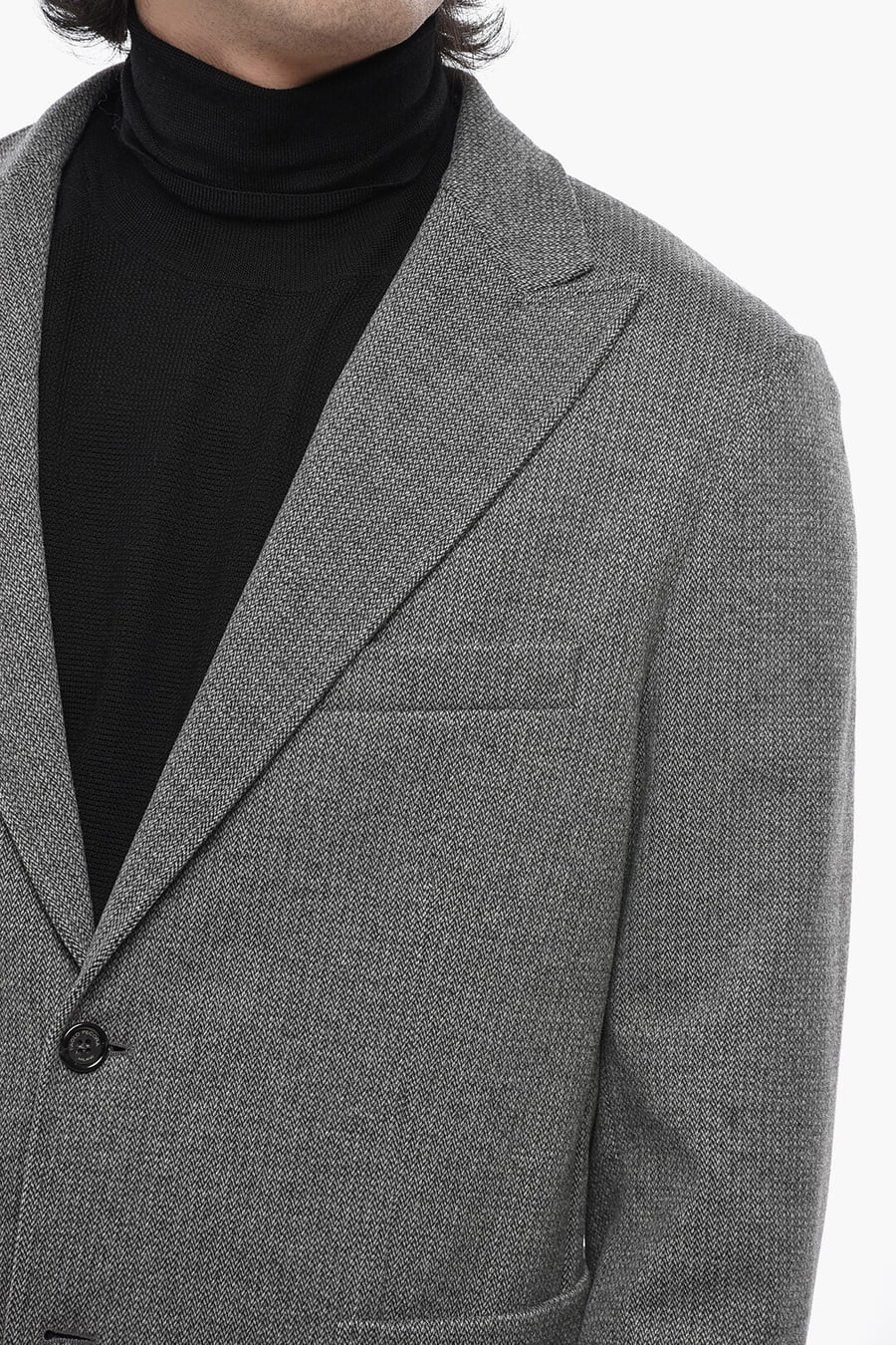 Paolo Pecora 2470~Herringbone-Pattern Blazer with Patch Pockets, view 3