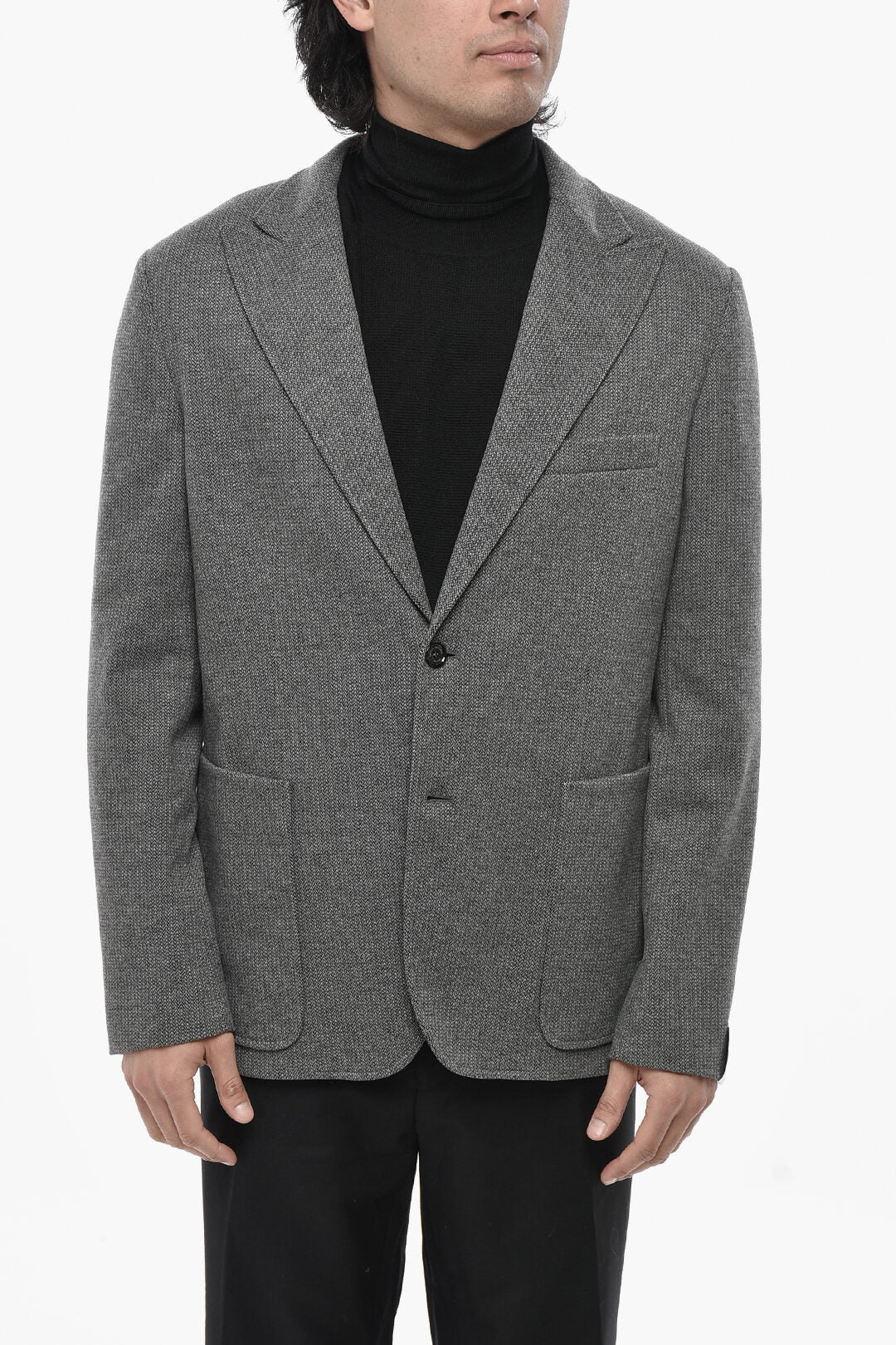 Paolo Pecora 2470~Herringbone-Pattern Blazer with Patch Pockets