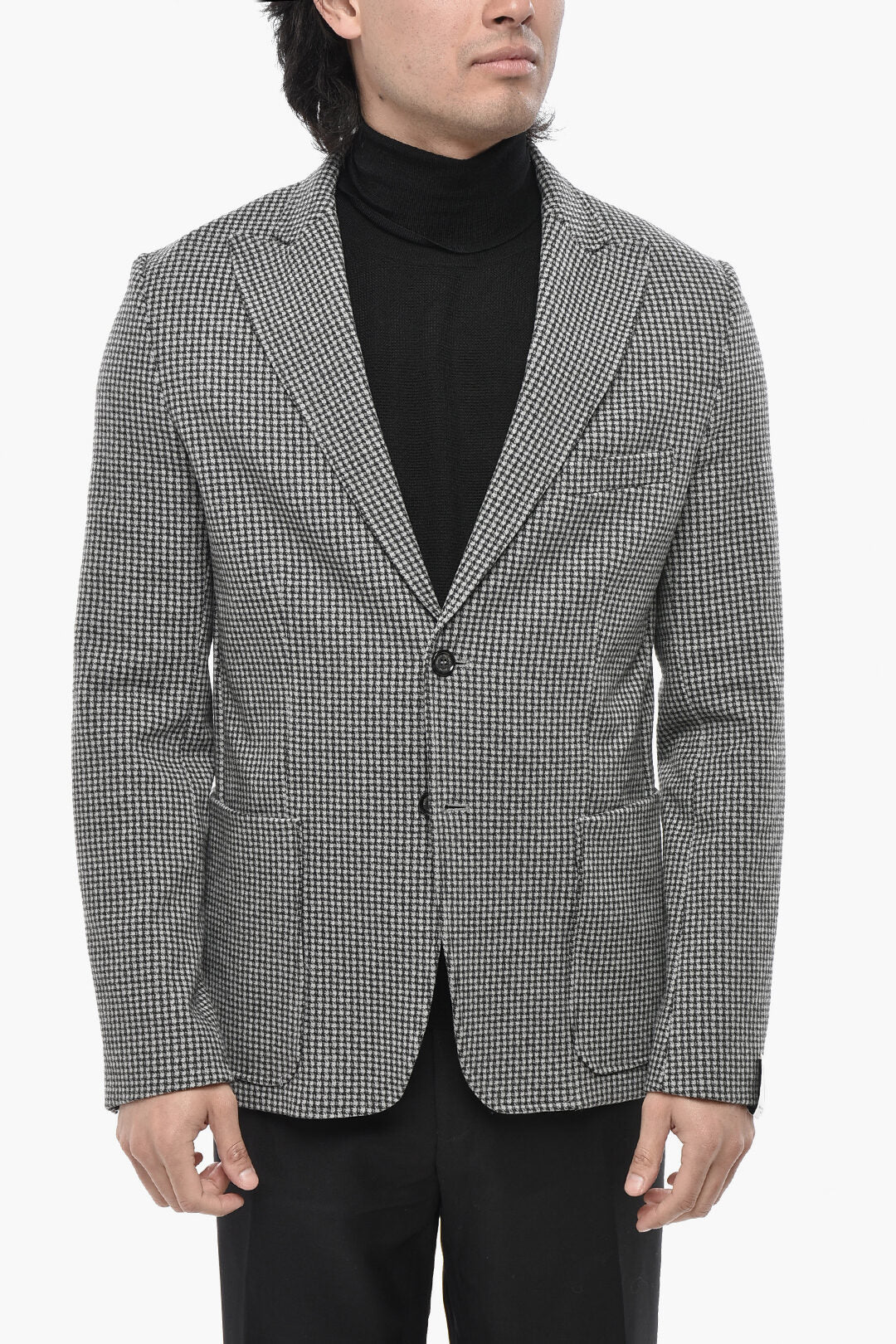 Paolo Pecora 2470~Unlined Houndstooth Blazer With Peaked Lapel