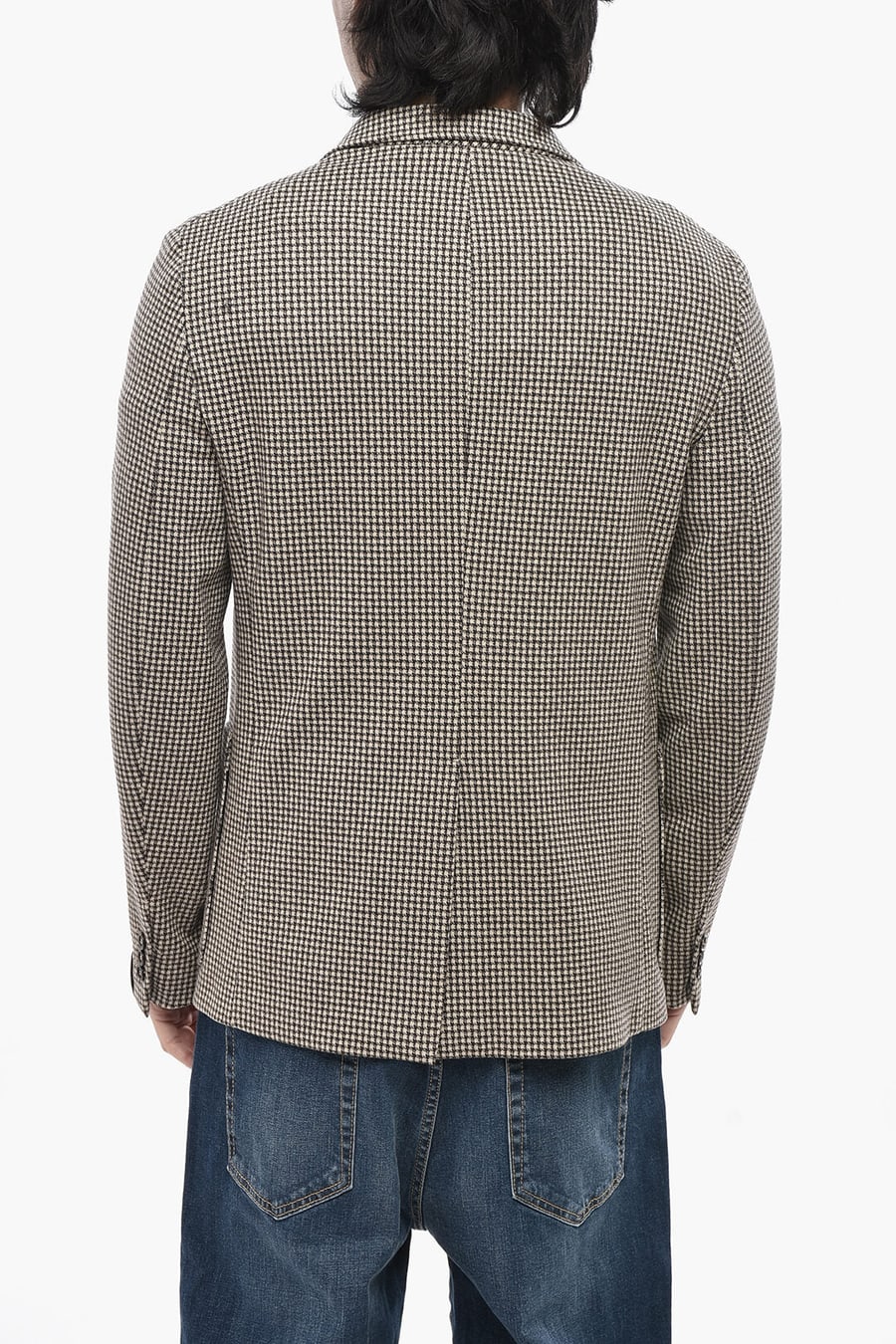 Paolo Pecora 2405~Single-Breasted Houndstooth Blazer With Patch Pockets