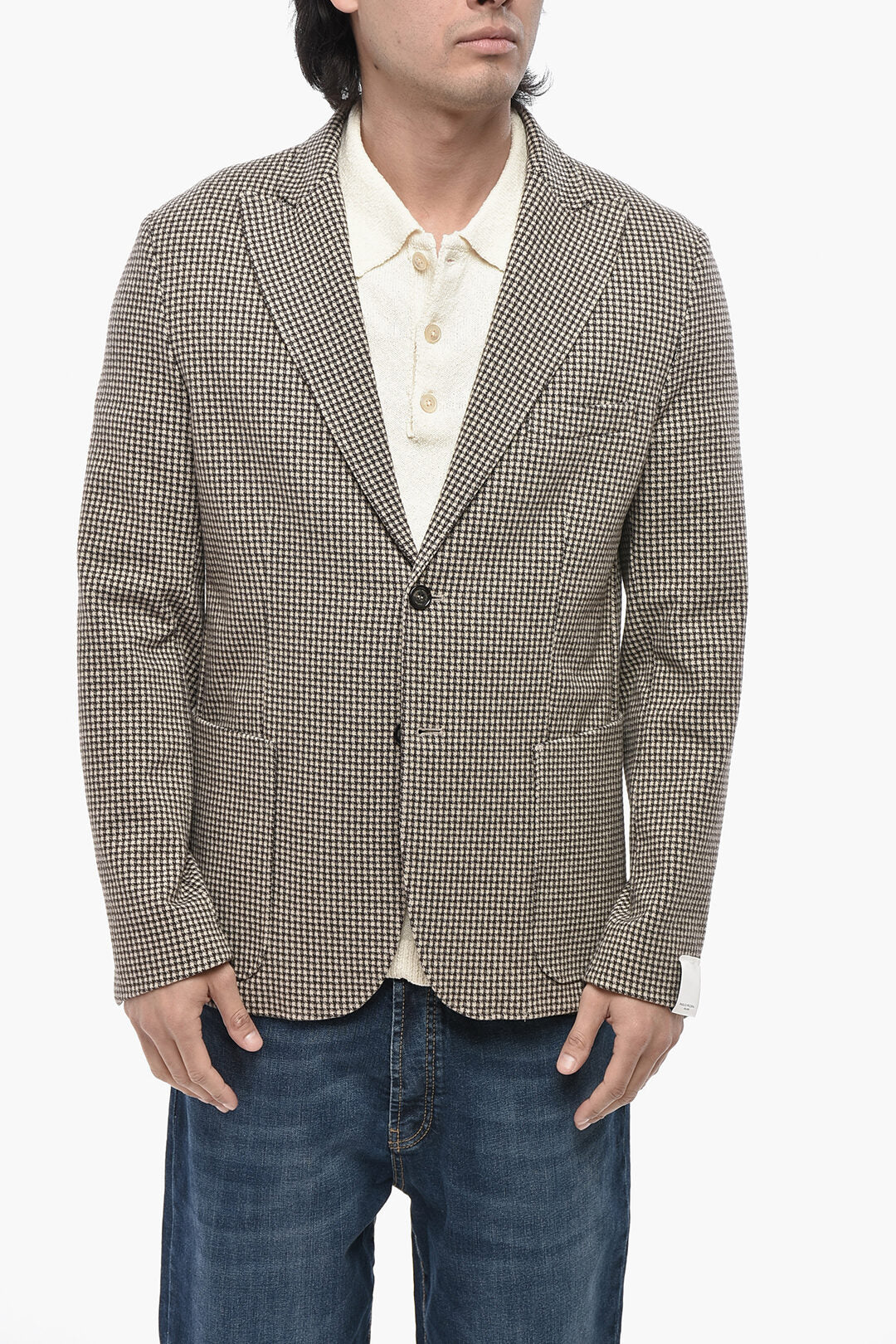 Paolo Pecora 2405~Single-Breasted Houndstooth Blazer With Patch Pockets