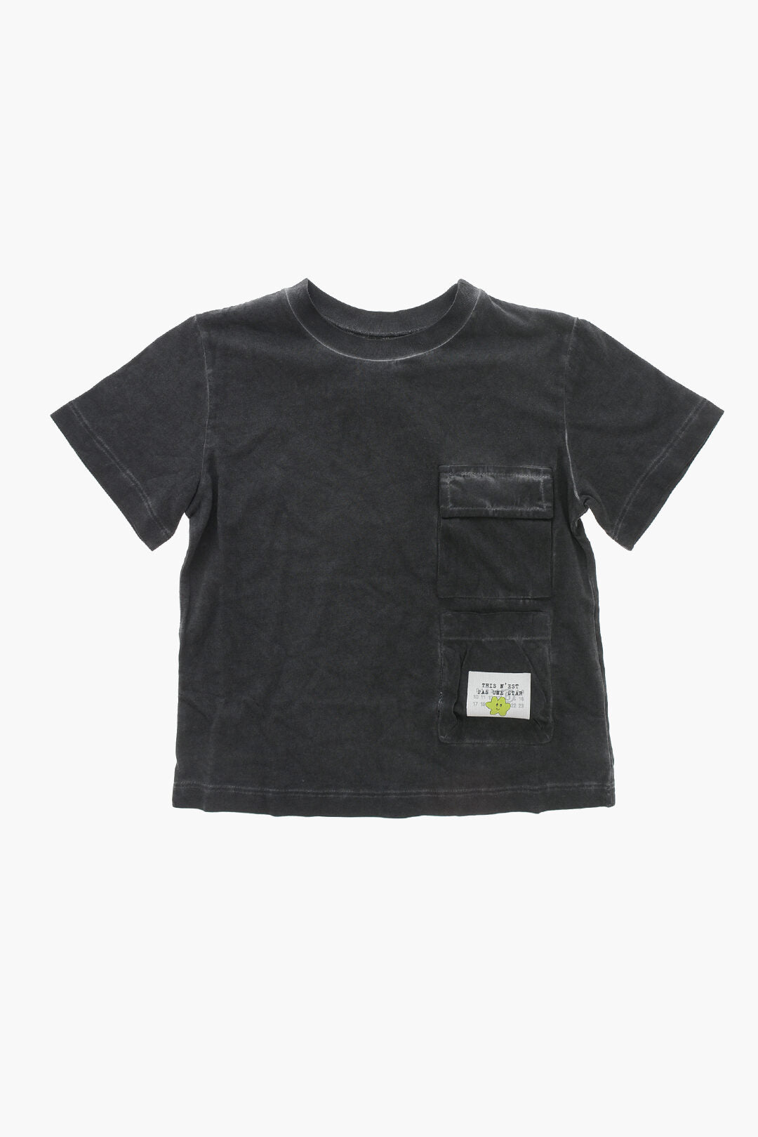 Maison Margiela Kids 0115~MM6 Crewneck T-Shirt with Delavè Effect and Double Pocket
