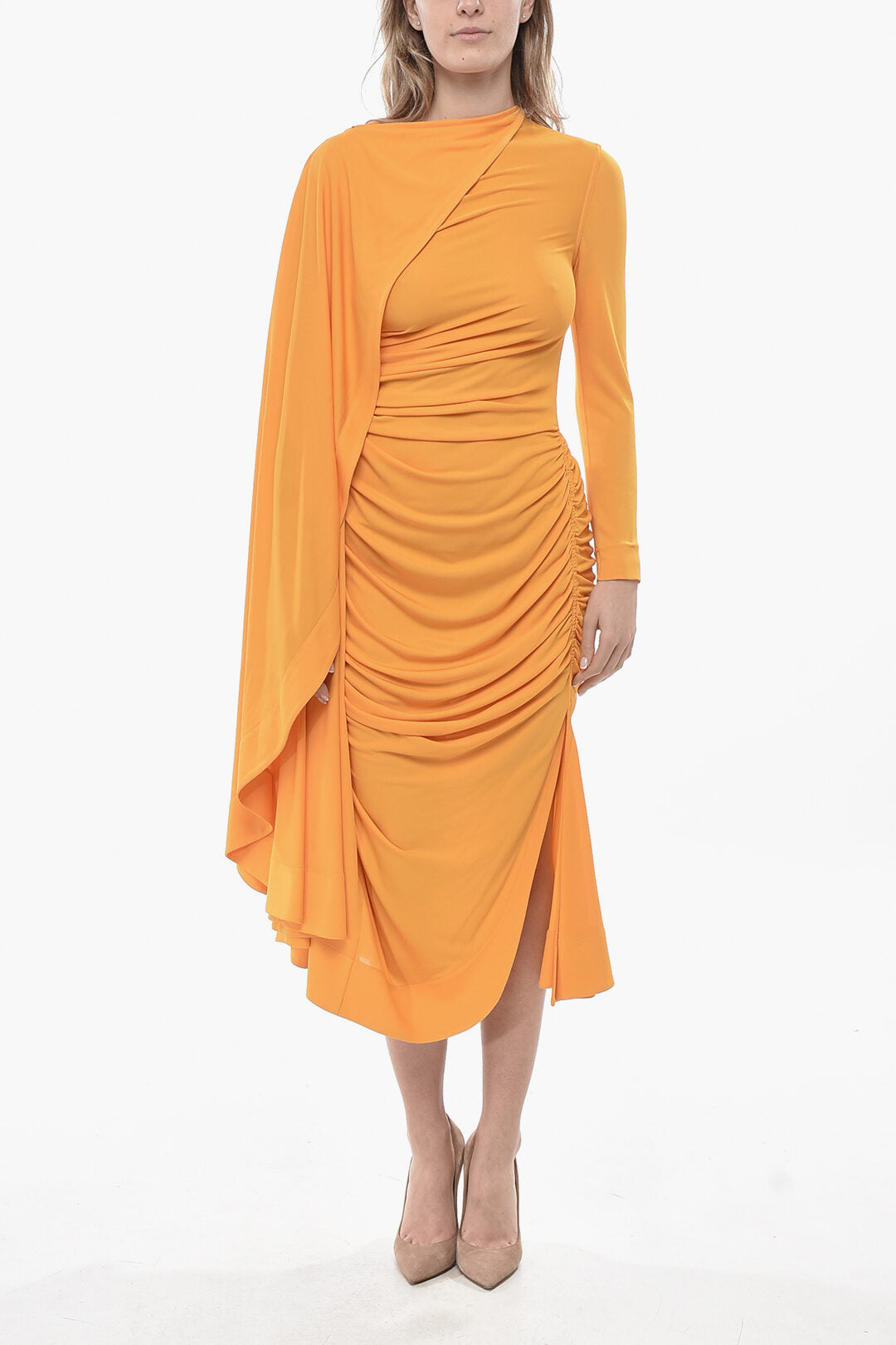 Bottega Veneta 2950~Viscose Midi Dress with Draped Design