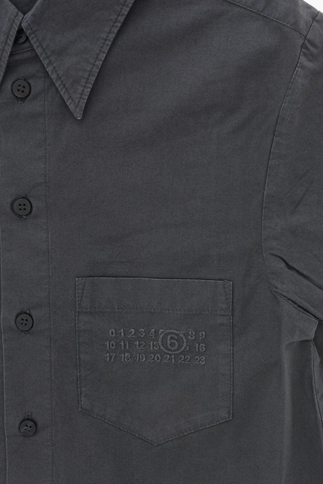 Maison Margiela Kids 0115~MM6 Short-Sleeve Shirt with Logo Pocket