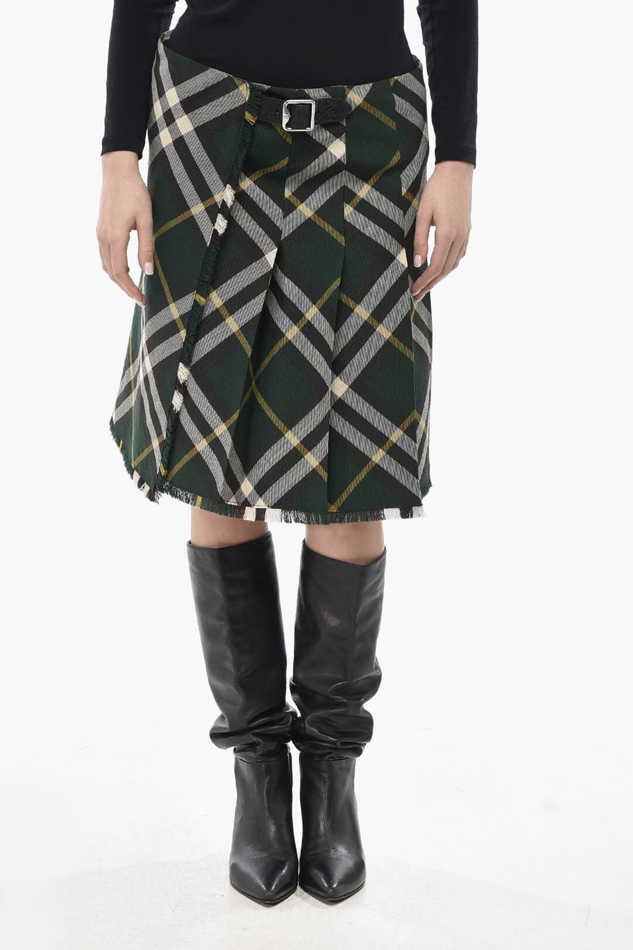 Burberry 2850~Wool Trapeze Skirt with Tartan Pattern